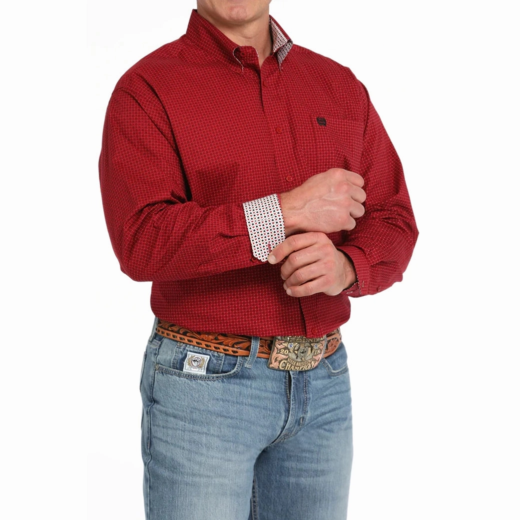 wrinkle free Cinch Men's Red Geo Print Button Down
