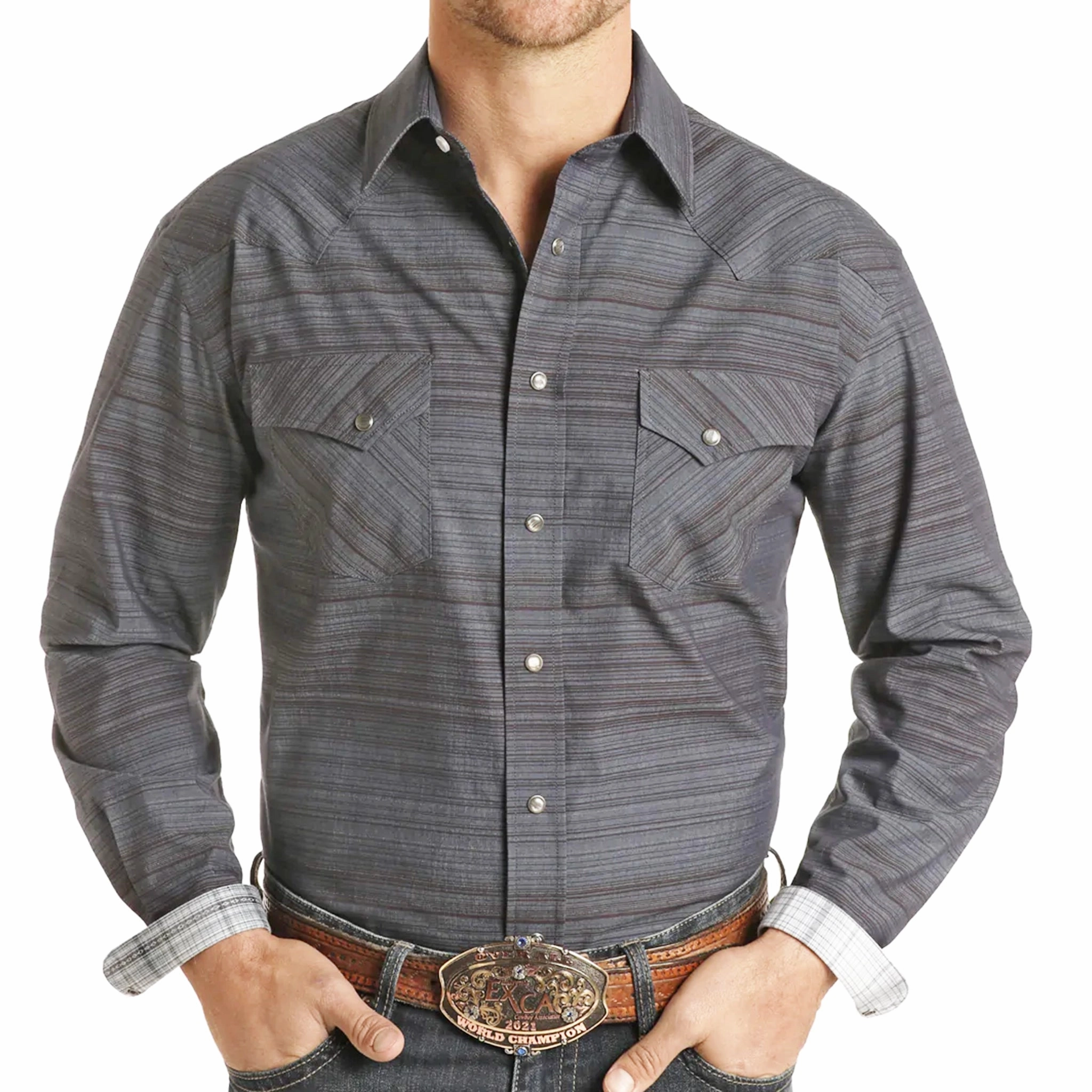 Panhandle Slim Men's Horizontal Stripe Long Sleeve-Navy/Black Graphic Art