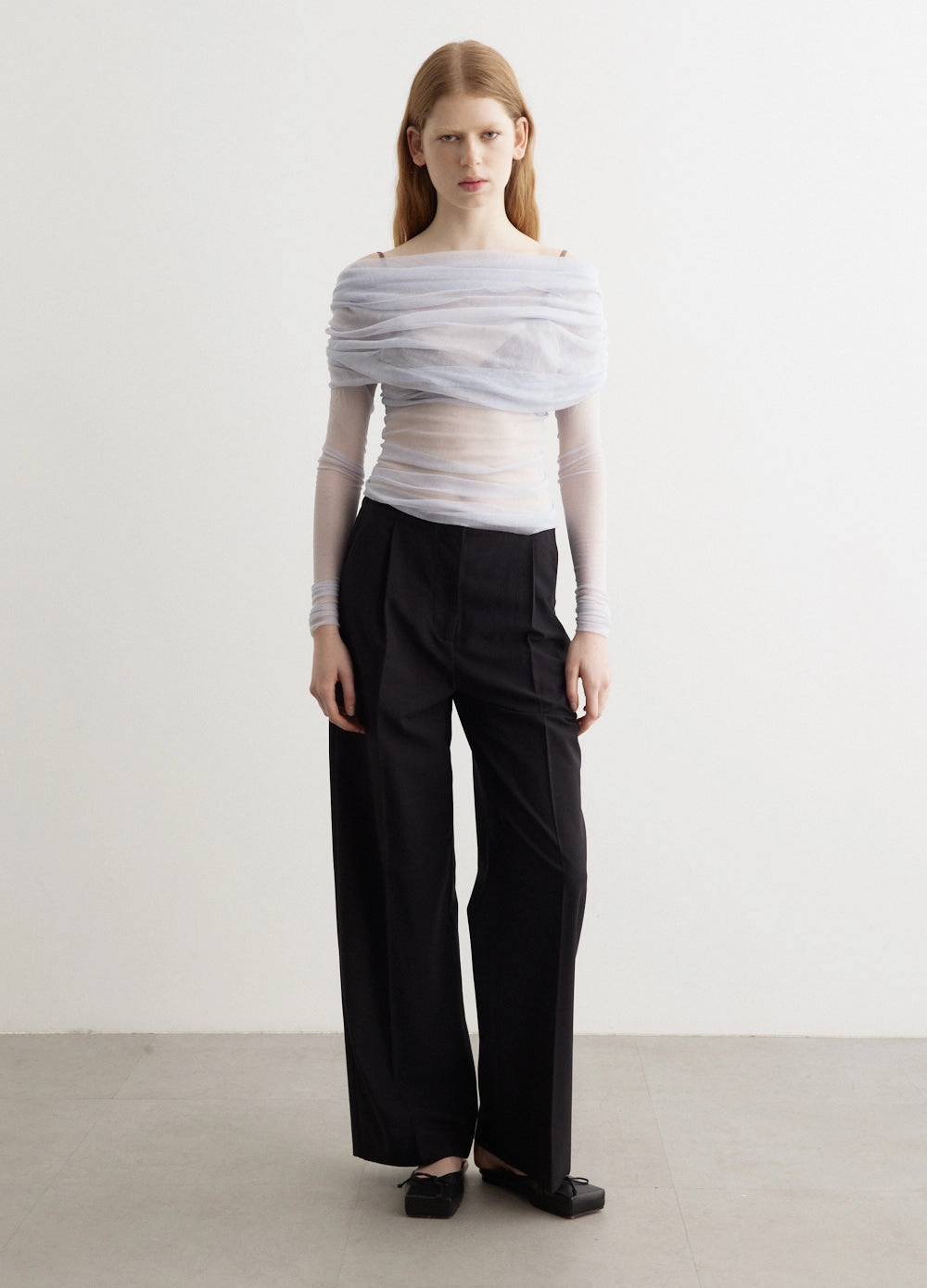 Neutral Toned Stitching Veiled Top