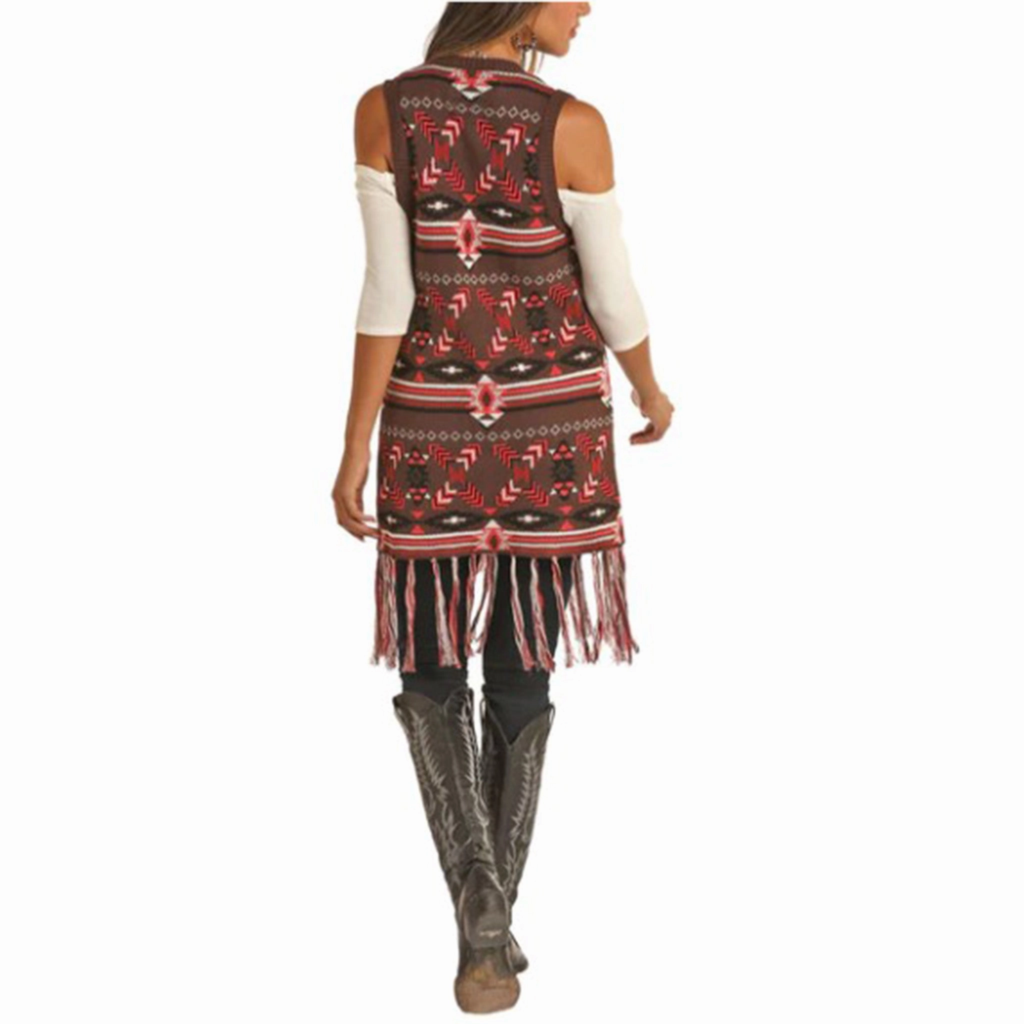 Wind Chill Protection Powder River Outfitters Ladies Aztec Jacquard Fringe Vest