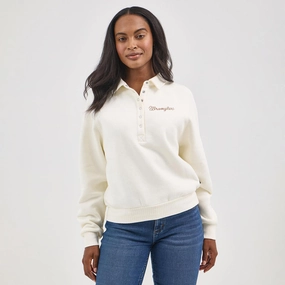 Wrangler Woman's Cream Half Snap Pull Over Sweater Functional Piece Layered Drape