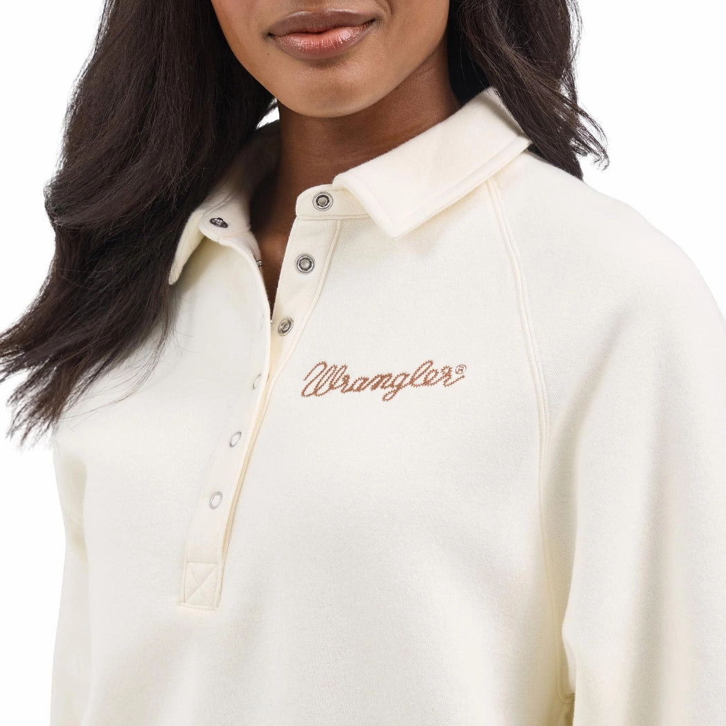 Wrangler Woman's Cream Half Snap Pull Over Sweater ContouredShoulderFit Anti Pill Technology