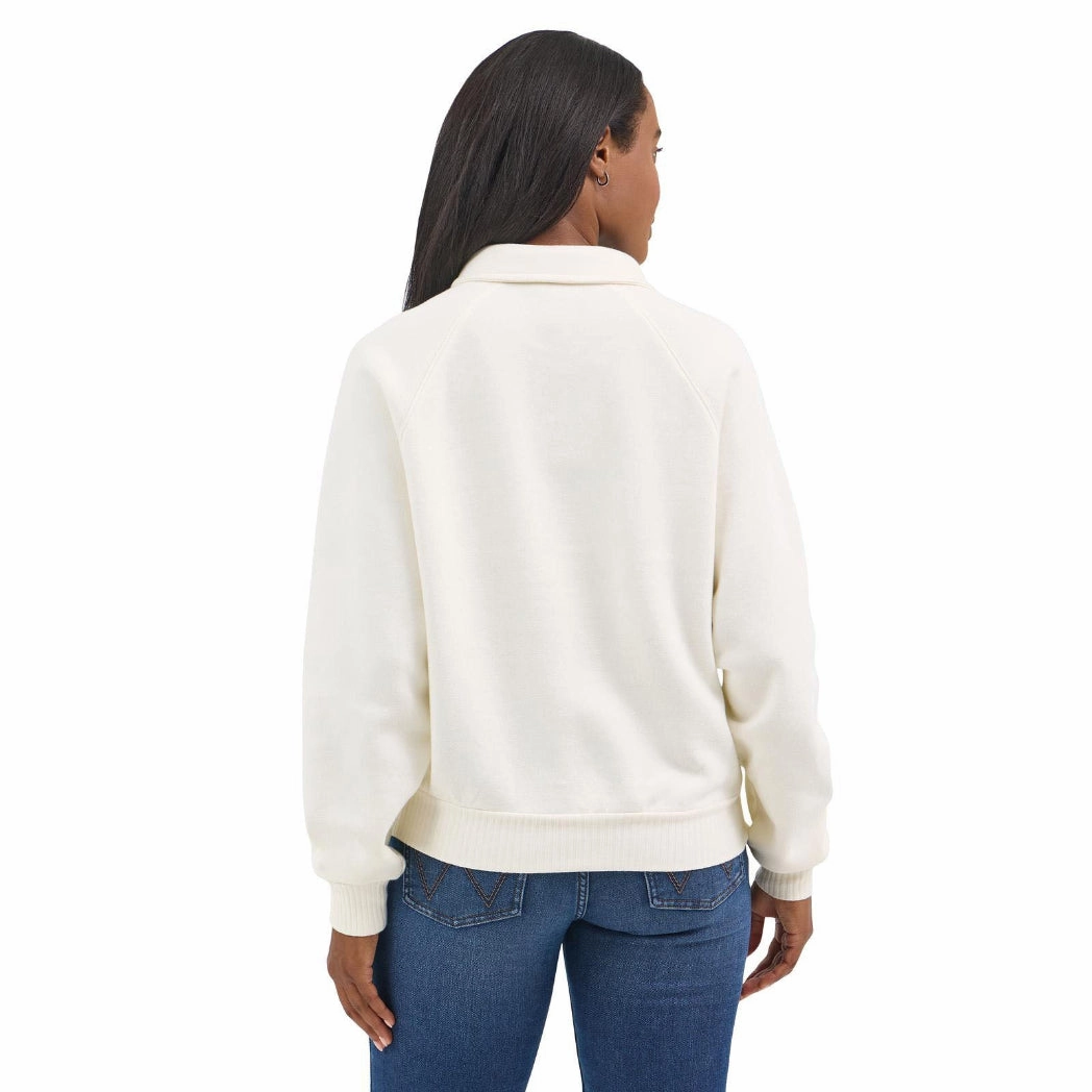 Wrangler Woman's Cream Half Snap Pull Over Sweater Weather Fit All Ground