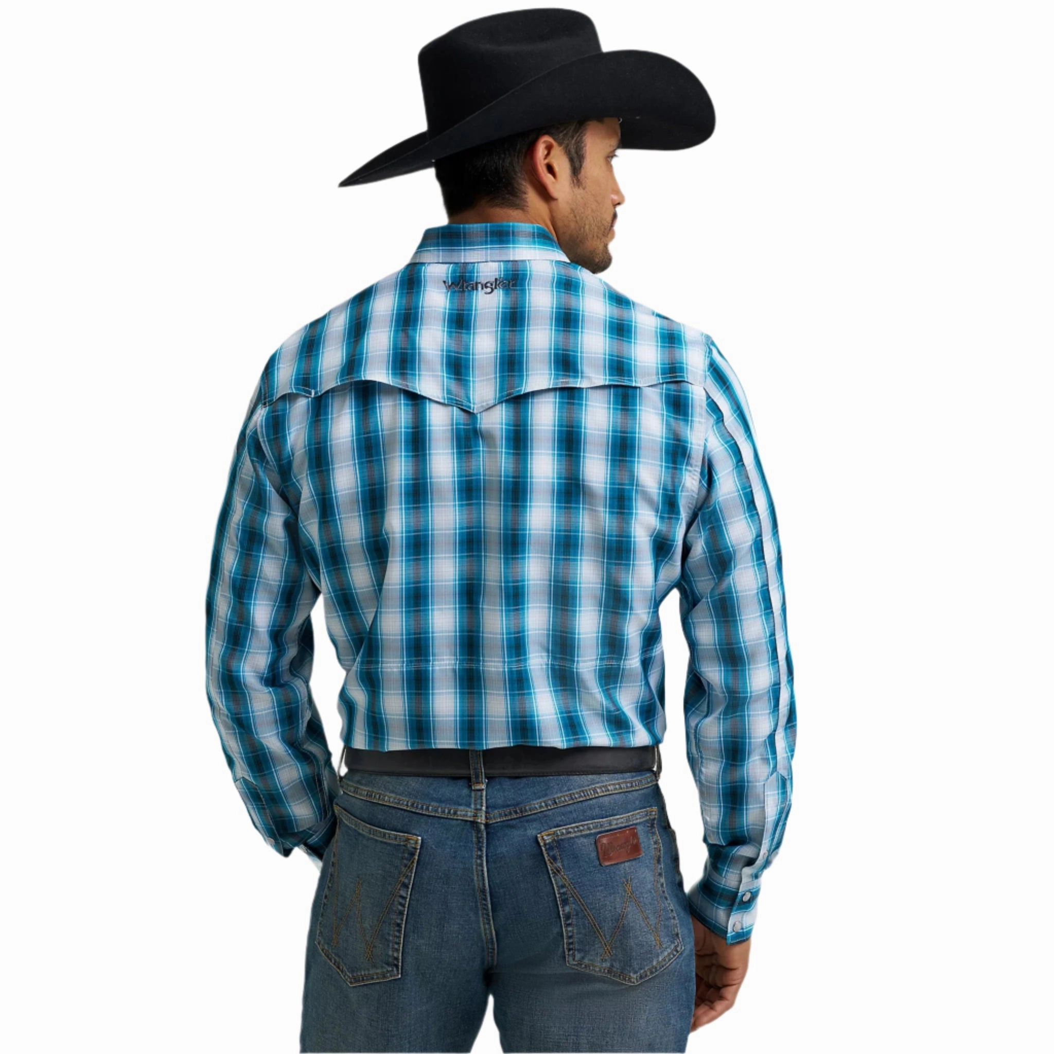 Active Layering First Date Wrangler Performance Teal/Black Plaid Long Sleeve Shirt