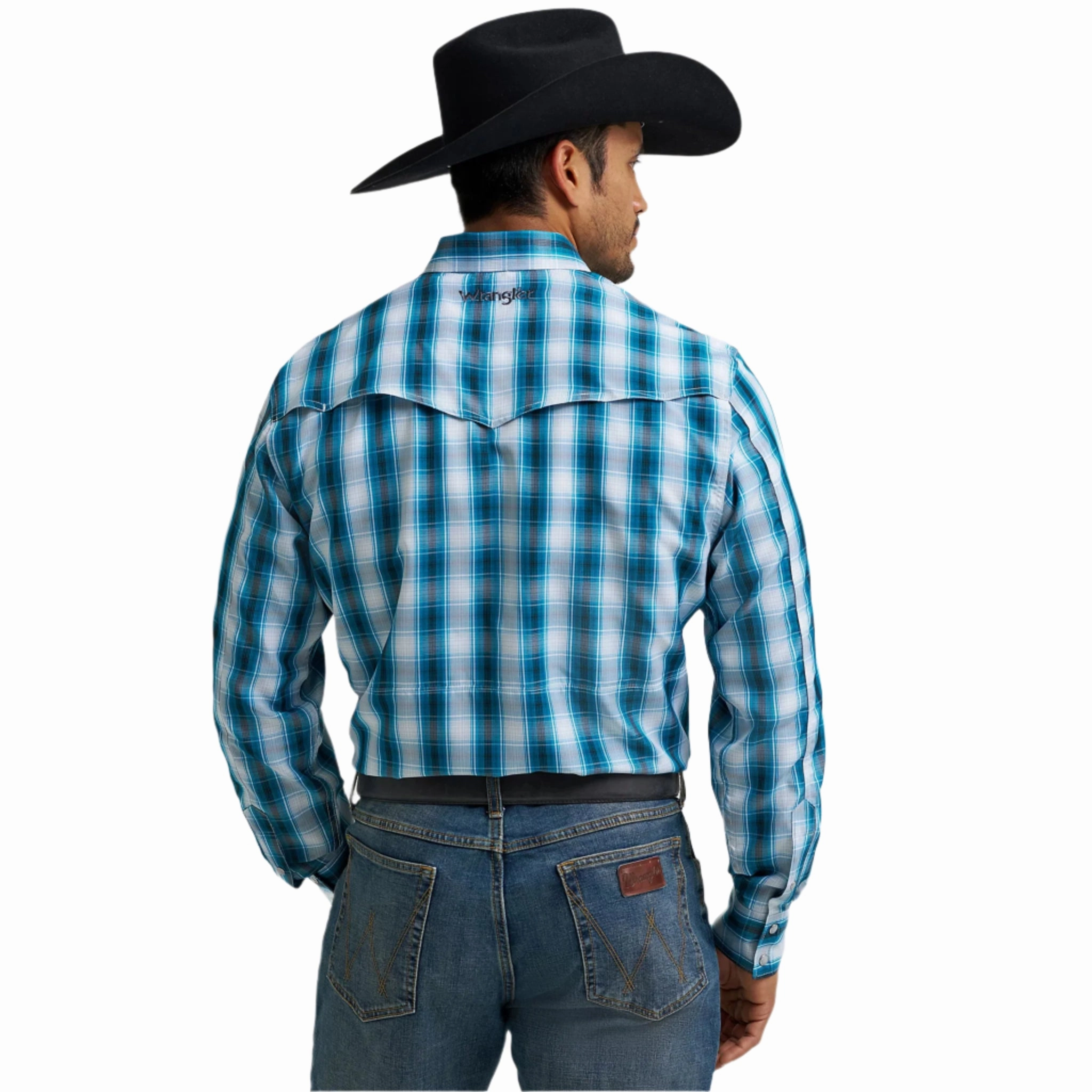 Wrangler Performance Teal/Black Plaid Long Sleeve Shirt Elegant Finish