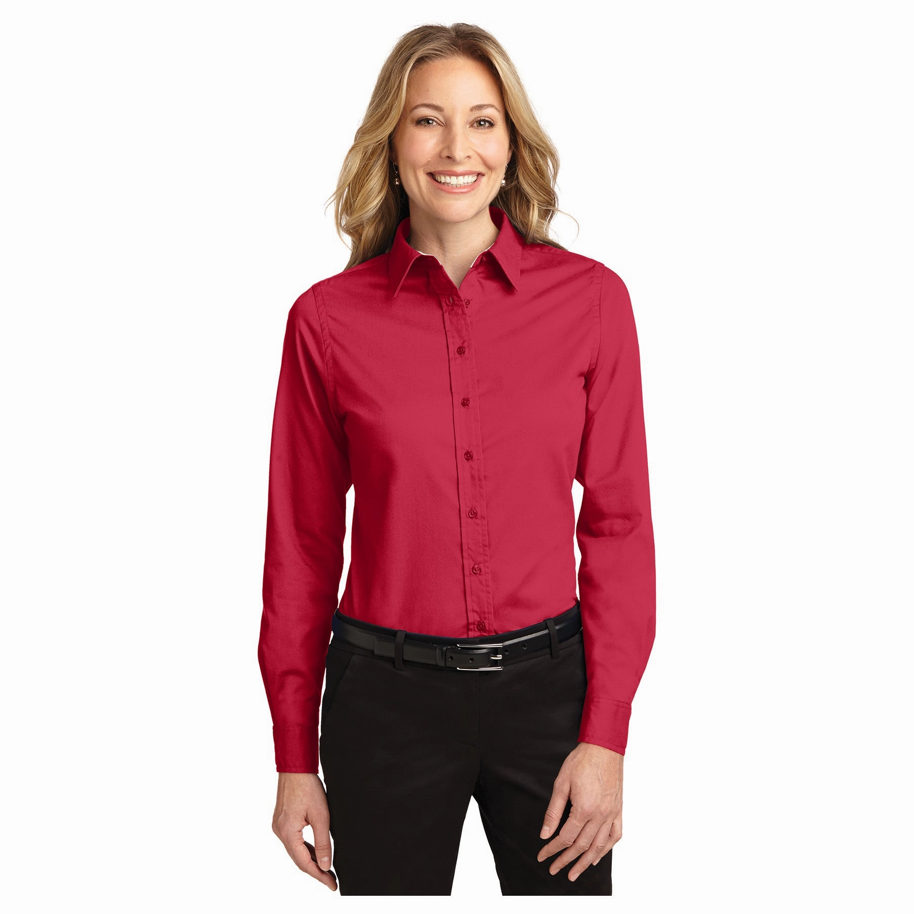 AllDay Comfort Tech Port Authority Women's Red Easy Care Long Sleeve Shirt