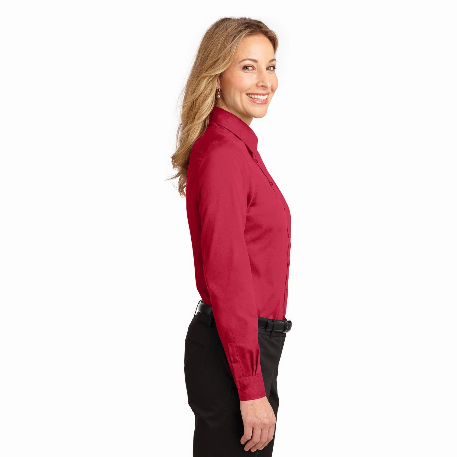 ReinforcedHems Non Restrictive Cut Port Authority Women's Red Easy Care Long Sleeve Shirt