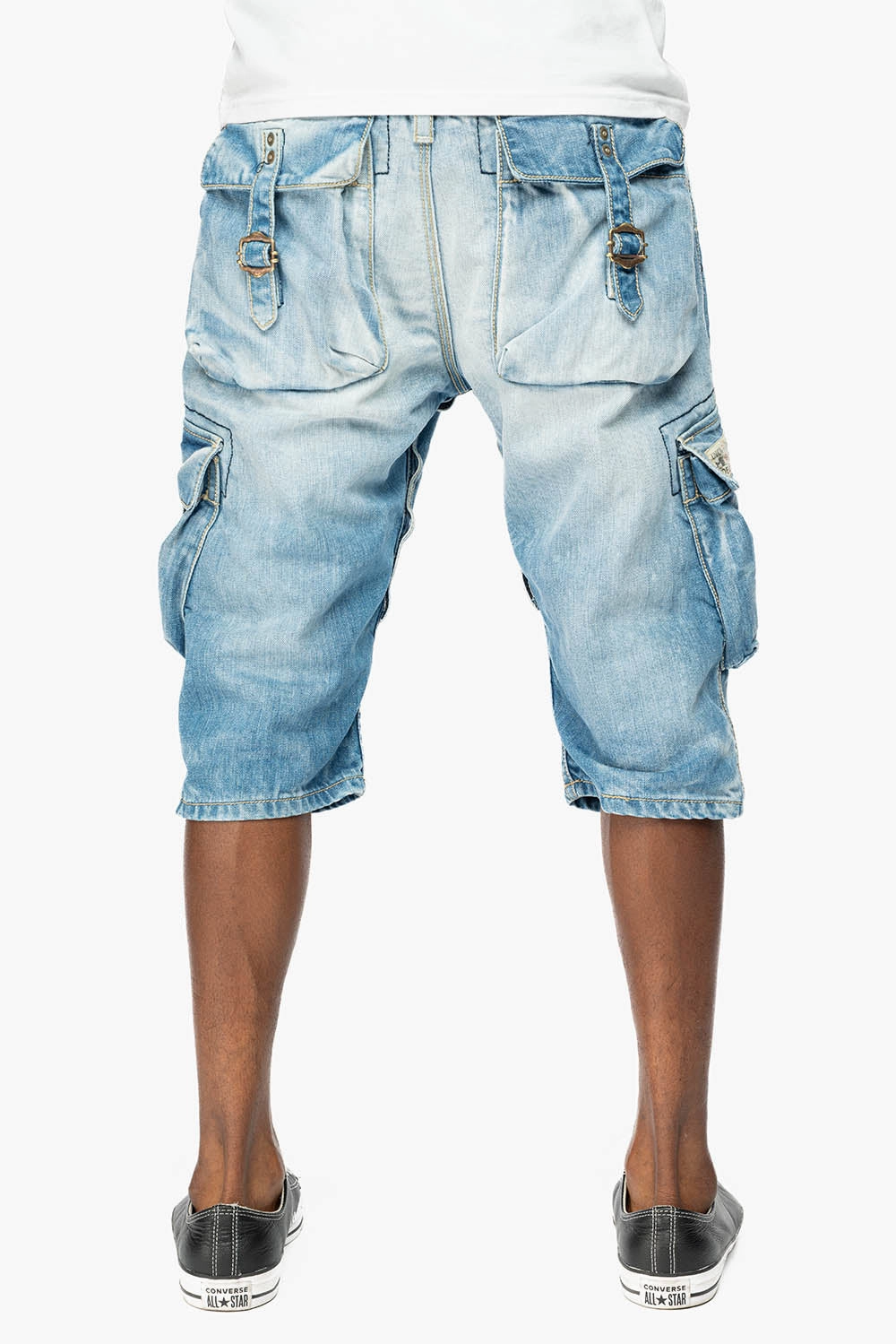 Softened Seams Year Round ROBINS LIMITED EDITION MILITARY STYLE CARGO SHORTS IN 5D LIGHT BLUE COLOR WASH