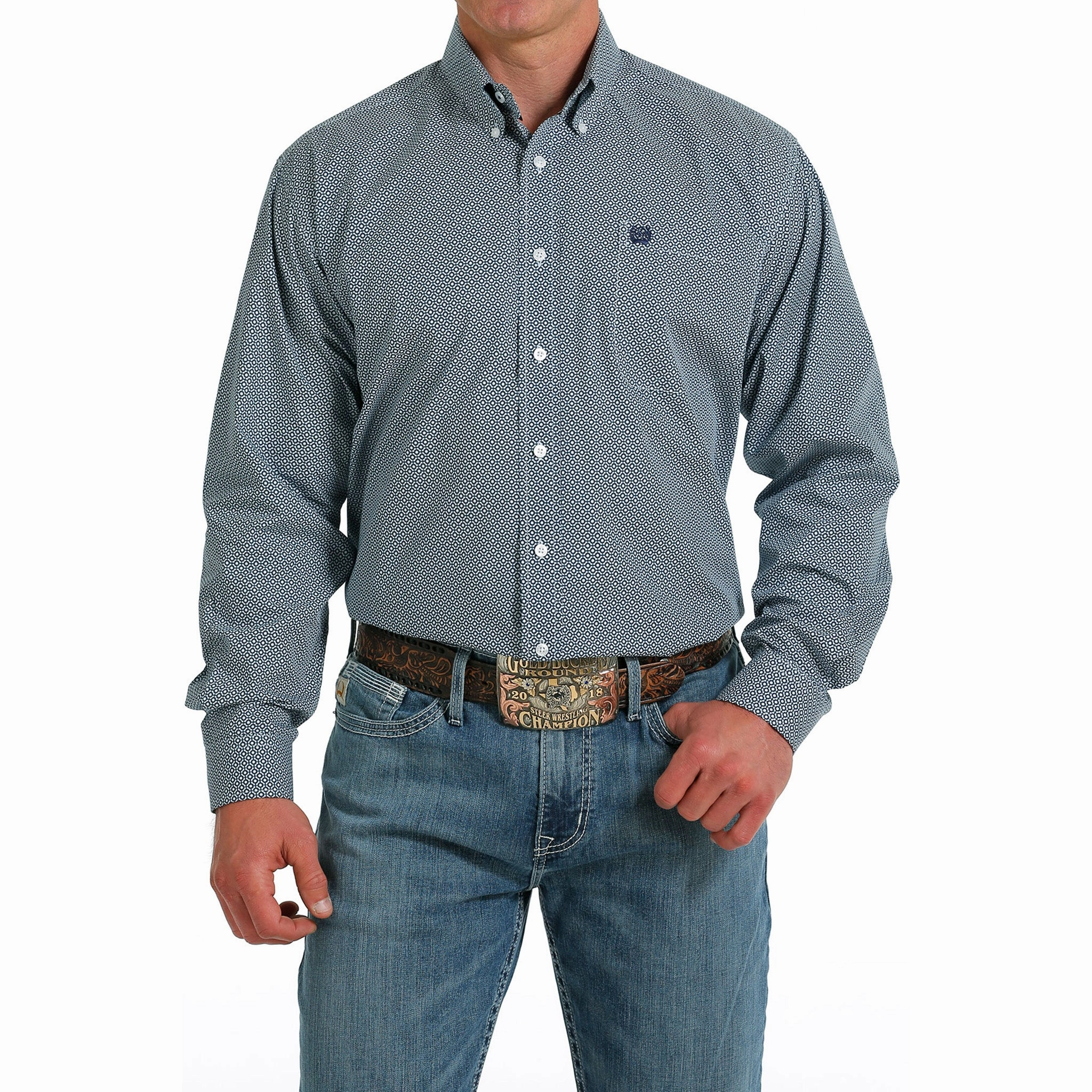 Premium Pima Cotton Premium Finish Cinch Men's Light Plus Geometric Print Long Sleeve Shirt