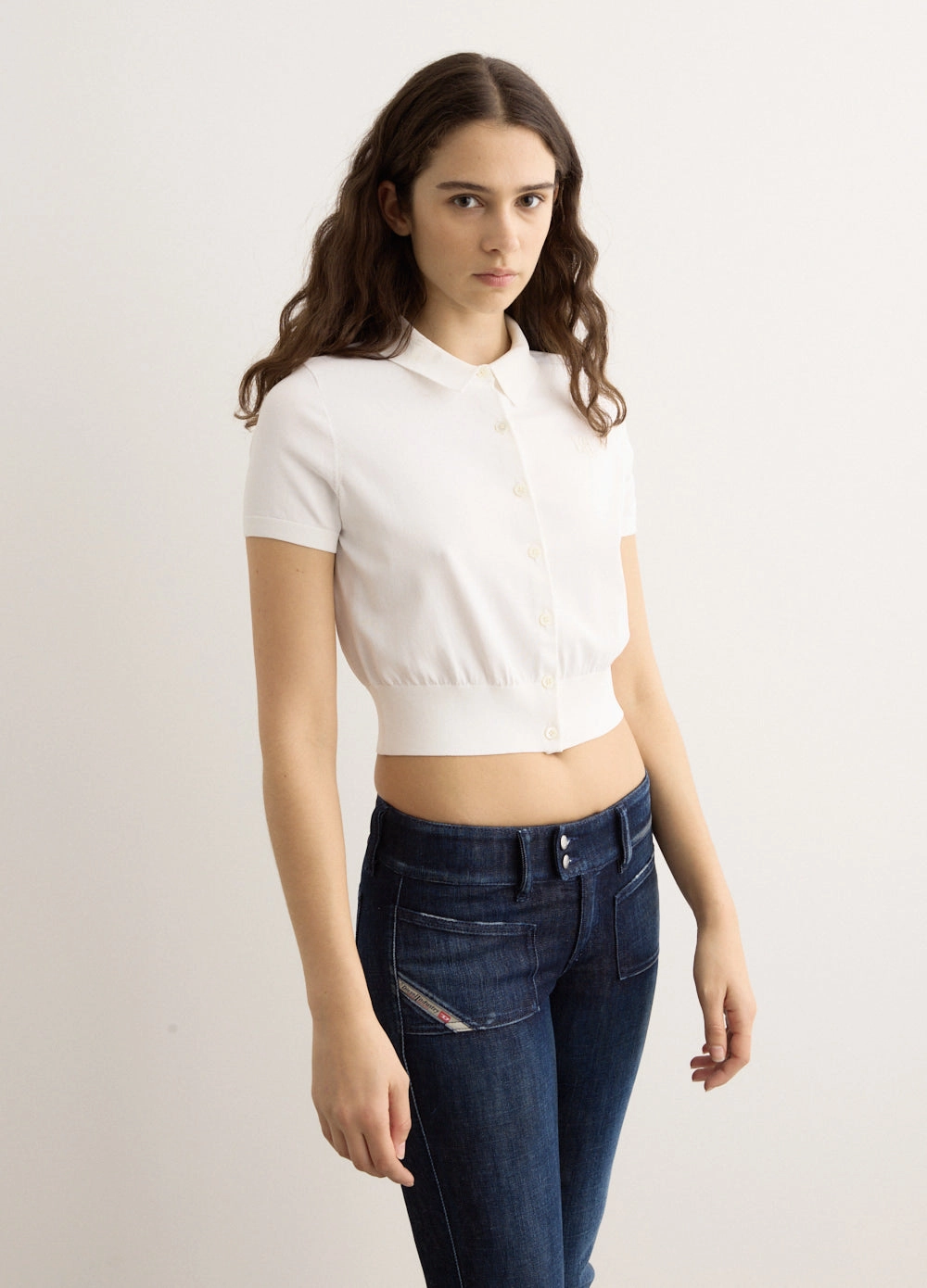 Reinforced Buttonholes Short Sleeve Polo Cardigan With Embroidered Logo