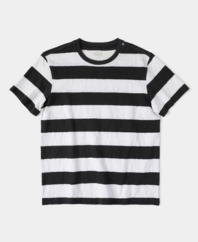 Slub Cotton Wide Striped T-Shirt - Black/White Streetwear Breathable Layer Fit