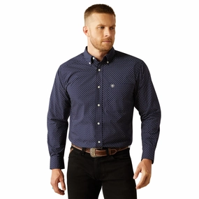 Ariat Navy Dot Print Button Down Shirt Relaxed Design Creative Professional