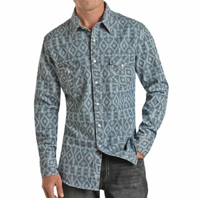 Rock & Roll Men's Denim Aztec Snap Shirt Spring Trend