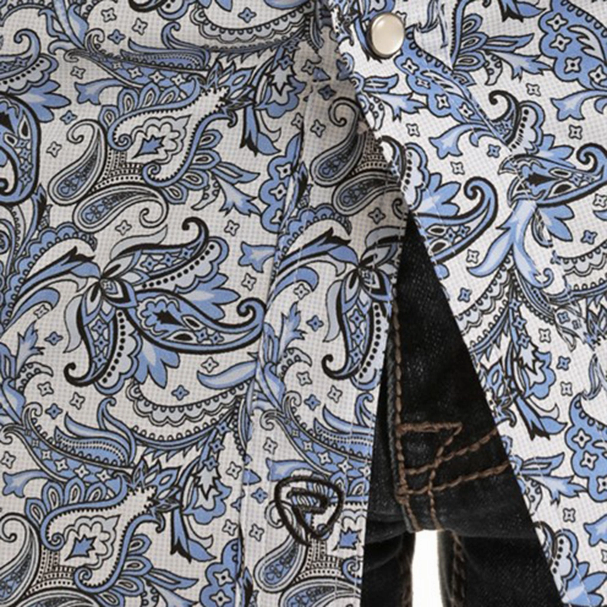 Rock & Roll Men's Blue Paisley Long Sleeve Shirt Flexible Mobility