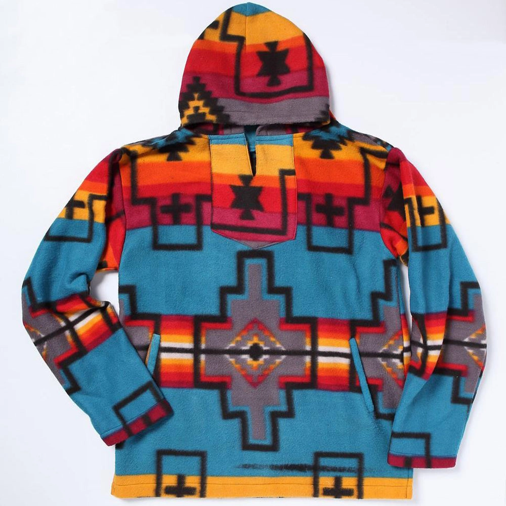 Glow In The Dark Trim El Paso Women's Turquoise Aztec Fleece Pullover Hoodie