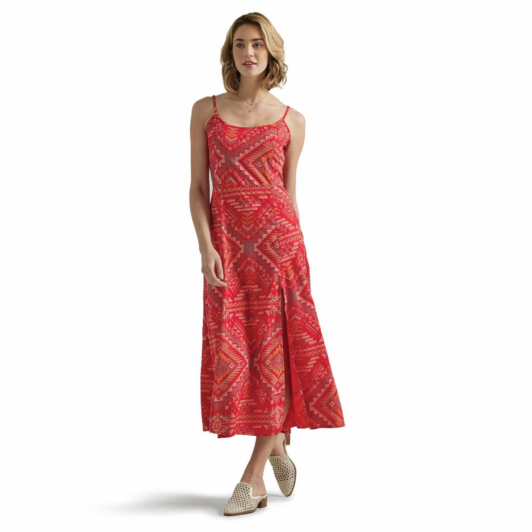 Wrangler Ladies Retro Aztec Woven Red Maxi Dress Sunny Lace Comfy Comfort