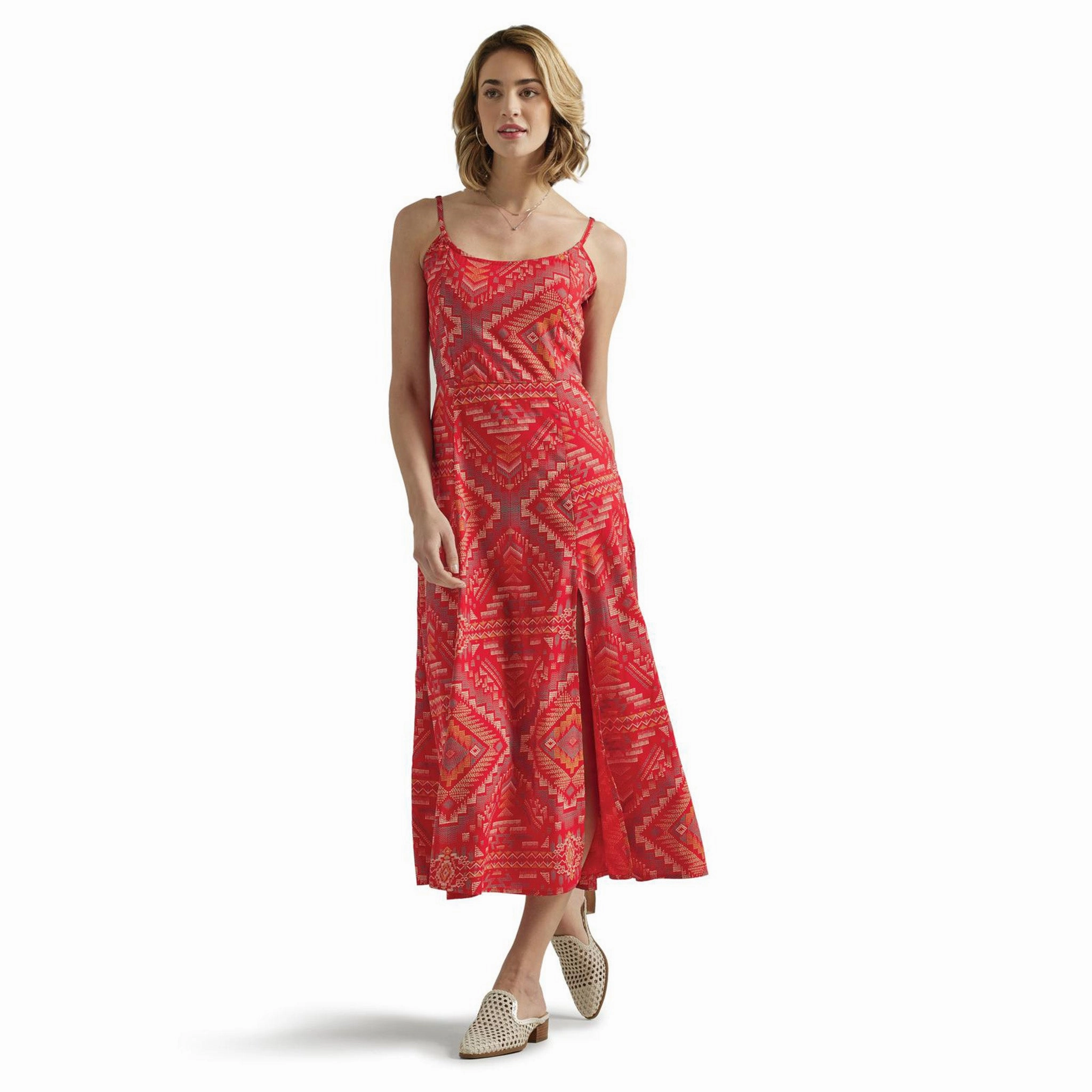 Wrangler Ladies Retro Aztec Woven Red Maxi Dress Comfort Fit hypoallergenic