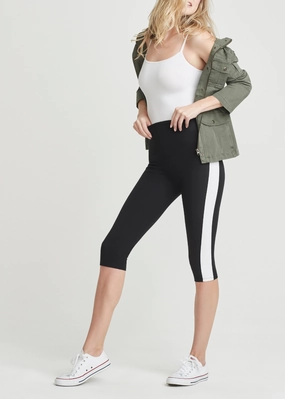 Talia Crop Capri Shaping Legging - 360Sculpt? Cotton - Black with White Racing Stripe Supportive Design