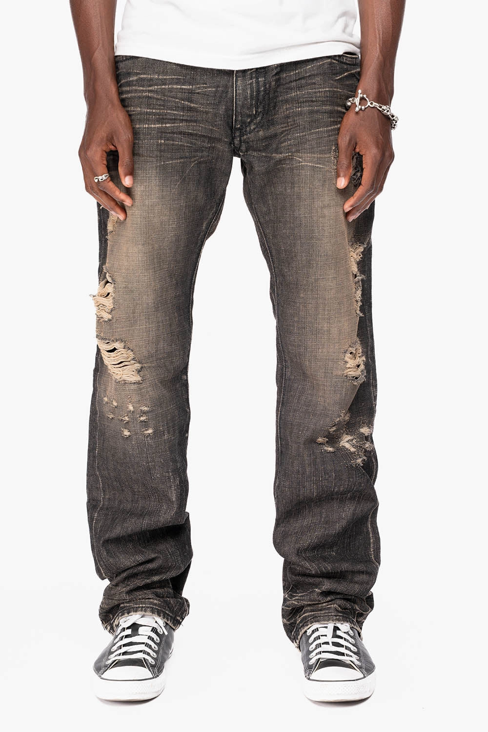Streetwear Fan Night Out classic clothing LIMITED EDITION STRAIGHT LEG  JEANS IN CHARCOAL MODOC BROKEN WASH WITH CRYSTALS AND  NAILHEAD