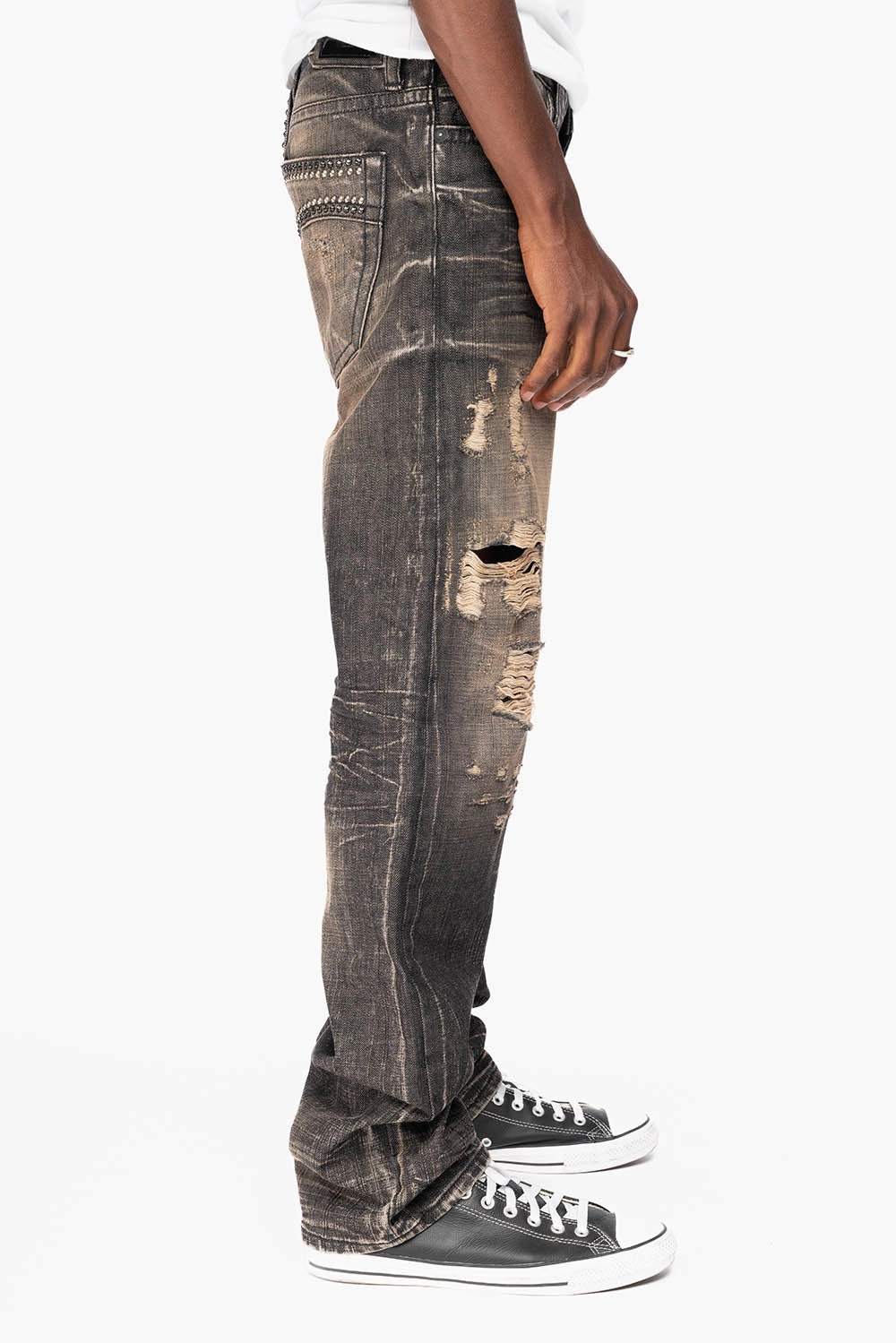 LIMITED EDITION STRAIGHT LEG  JEANS IN CHARCOAL MODOC BROKEN WASH WITH CRYSTALS AND  NAILHEAD Fits Everyone