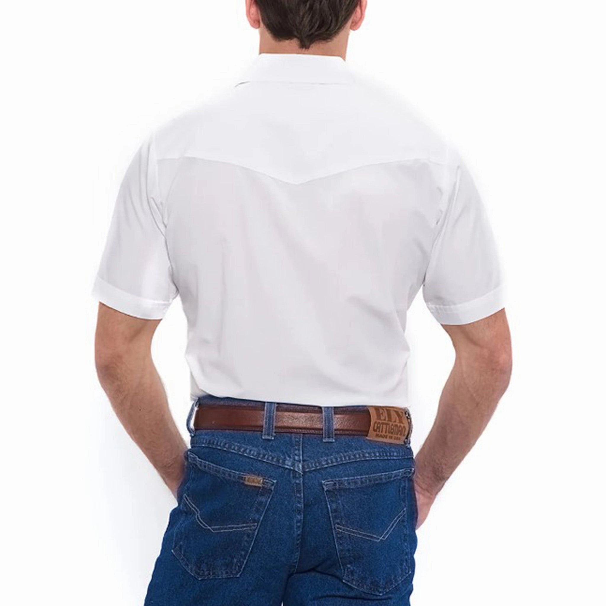 Gender Neutral Breathable fabric Ely Walker Men's White Snap Short Sleeve Shirt