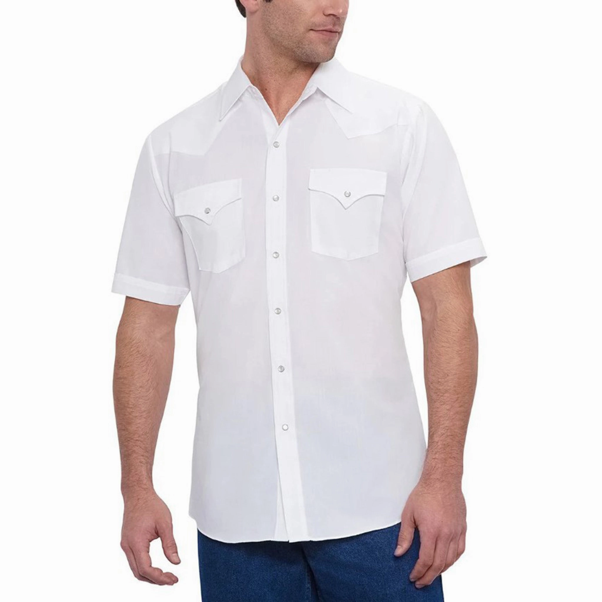 Ely Walker Men's White Snap Short Sleeve Shirt Soft Touch