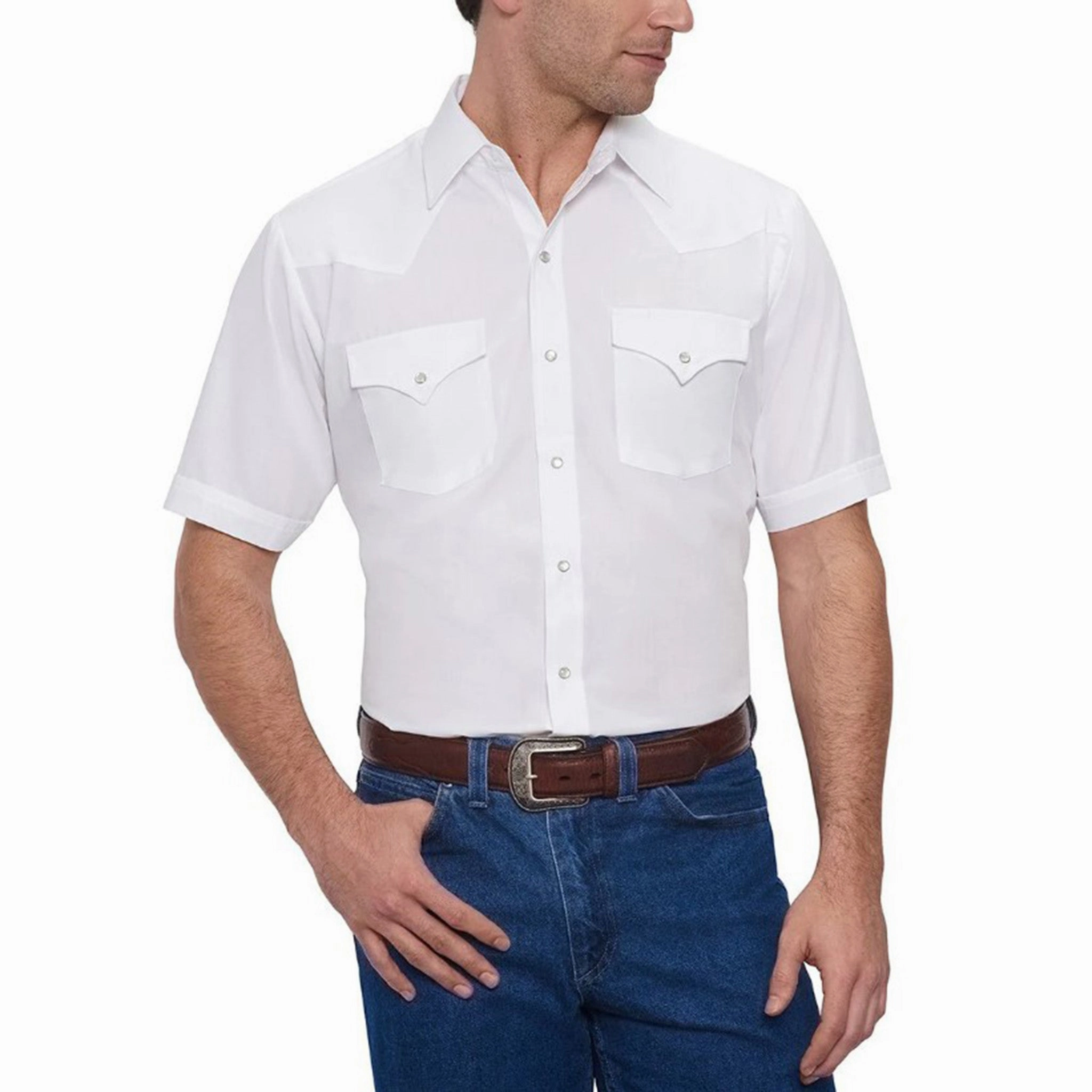 Printed design High-End Look Ely Walker Men's White Snap Short Sleeve Shirt