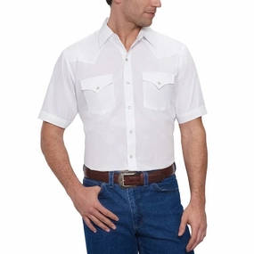 Ely Walker Men's White Snap Short Sleeve Shirt Flex Fit Collar Customizable Design