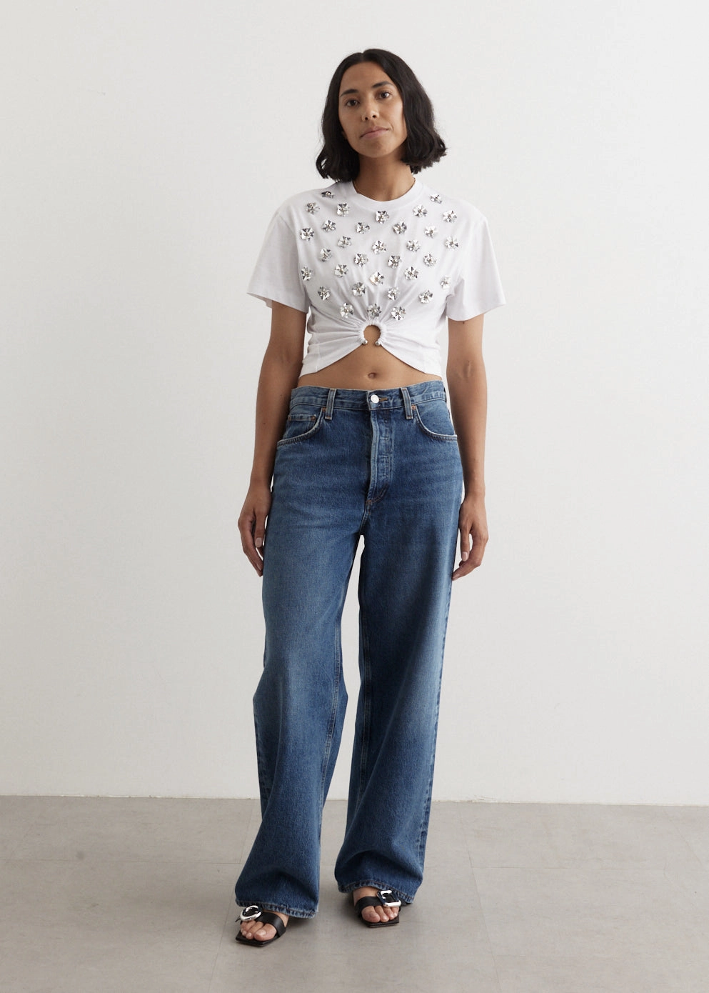 Double Stitched Hems Polo Style Embellished T-Shirt