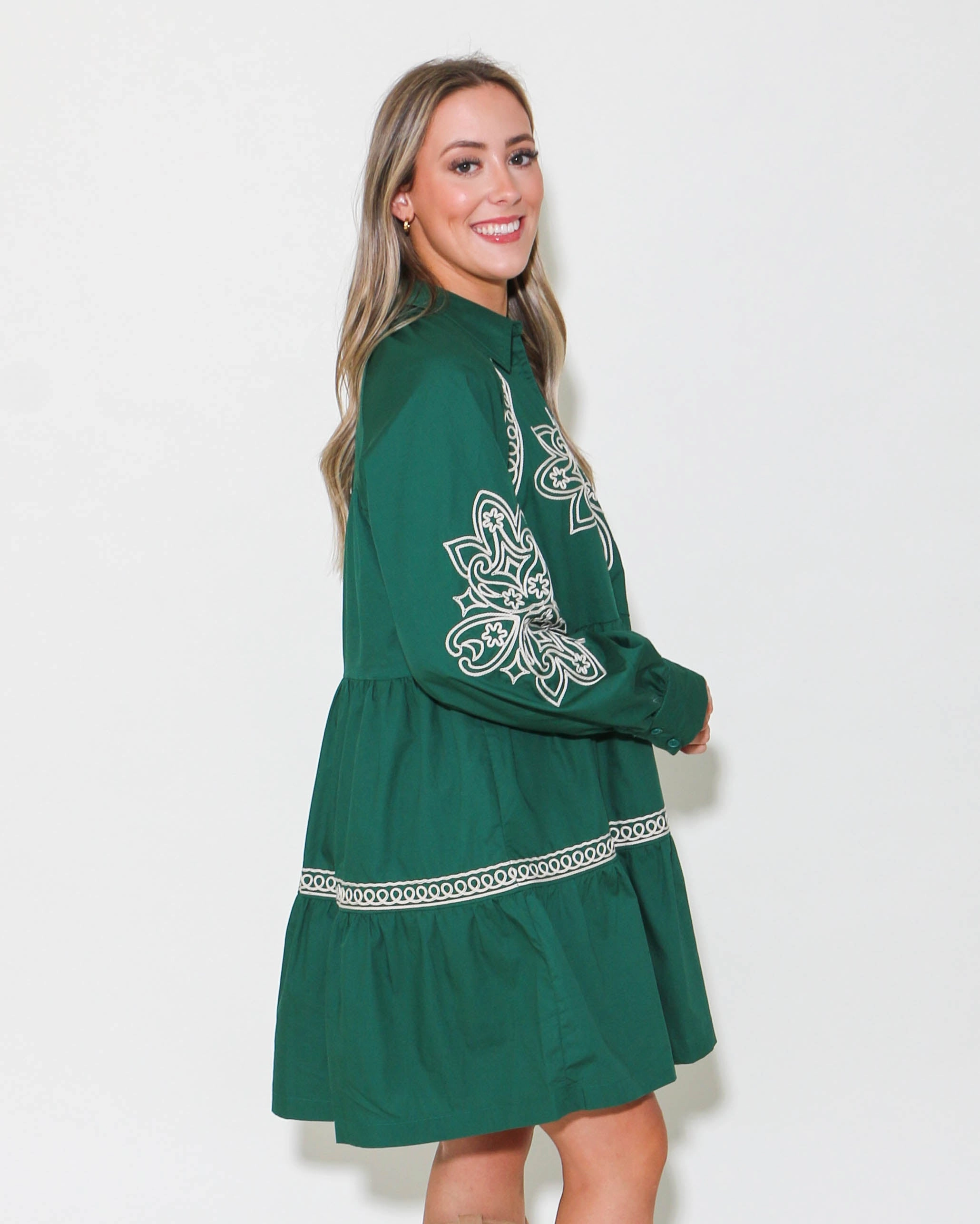 Non-Pilling Coastal Soft Embroidered Button Down Mini Dress