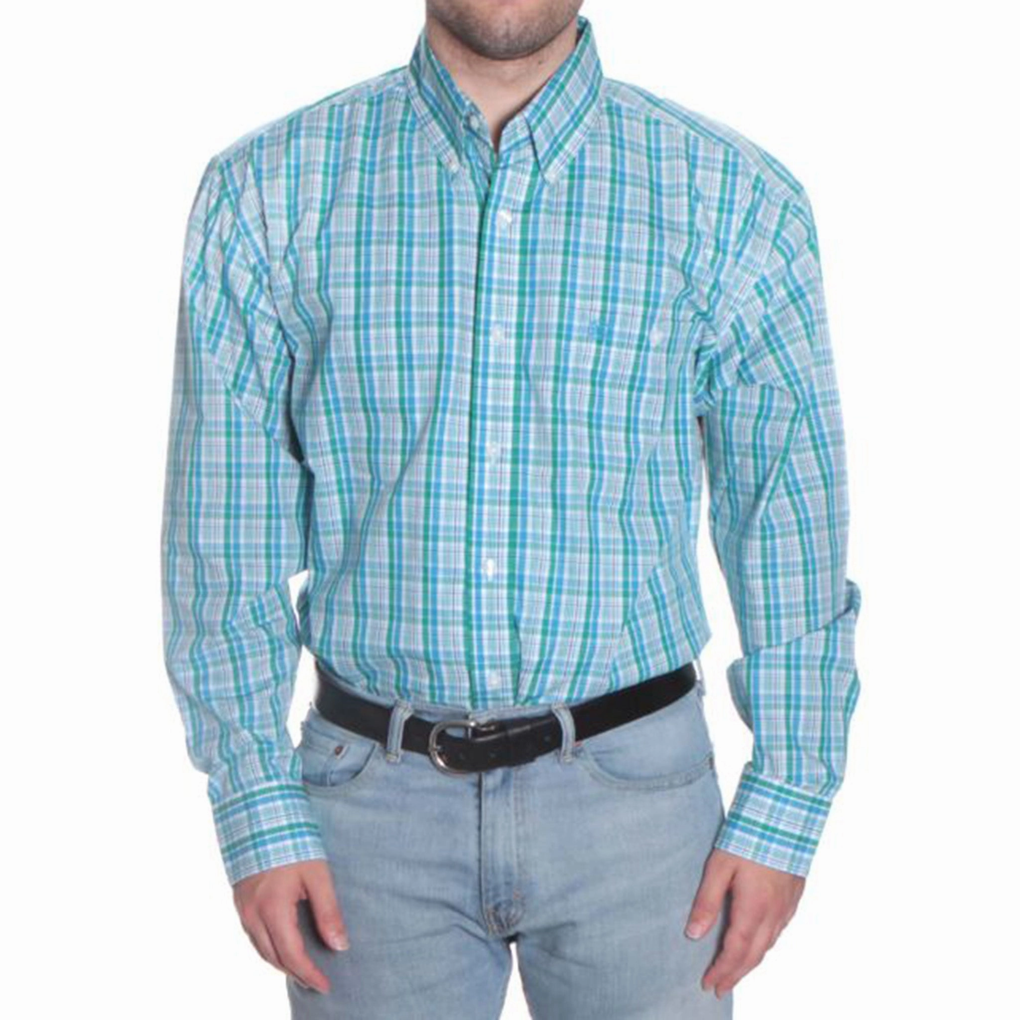 Wrangler Men's Aqua/Blue Plaid Shirt Summer Fashion Smart Look