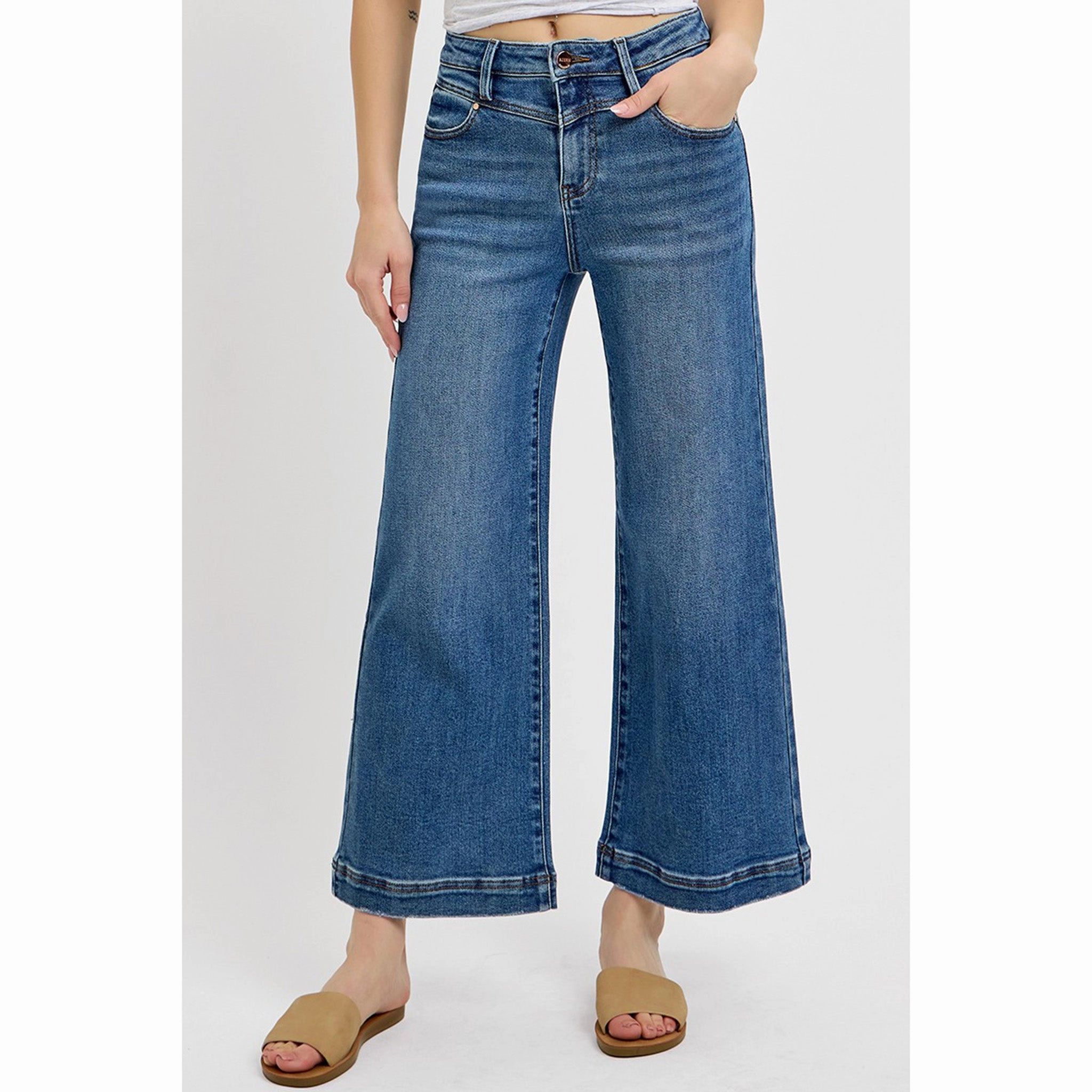 Neutral Choice Spring Mood Affordable Risen Women's High Rise Flare Yoke Crop Jeans