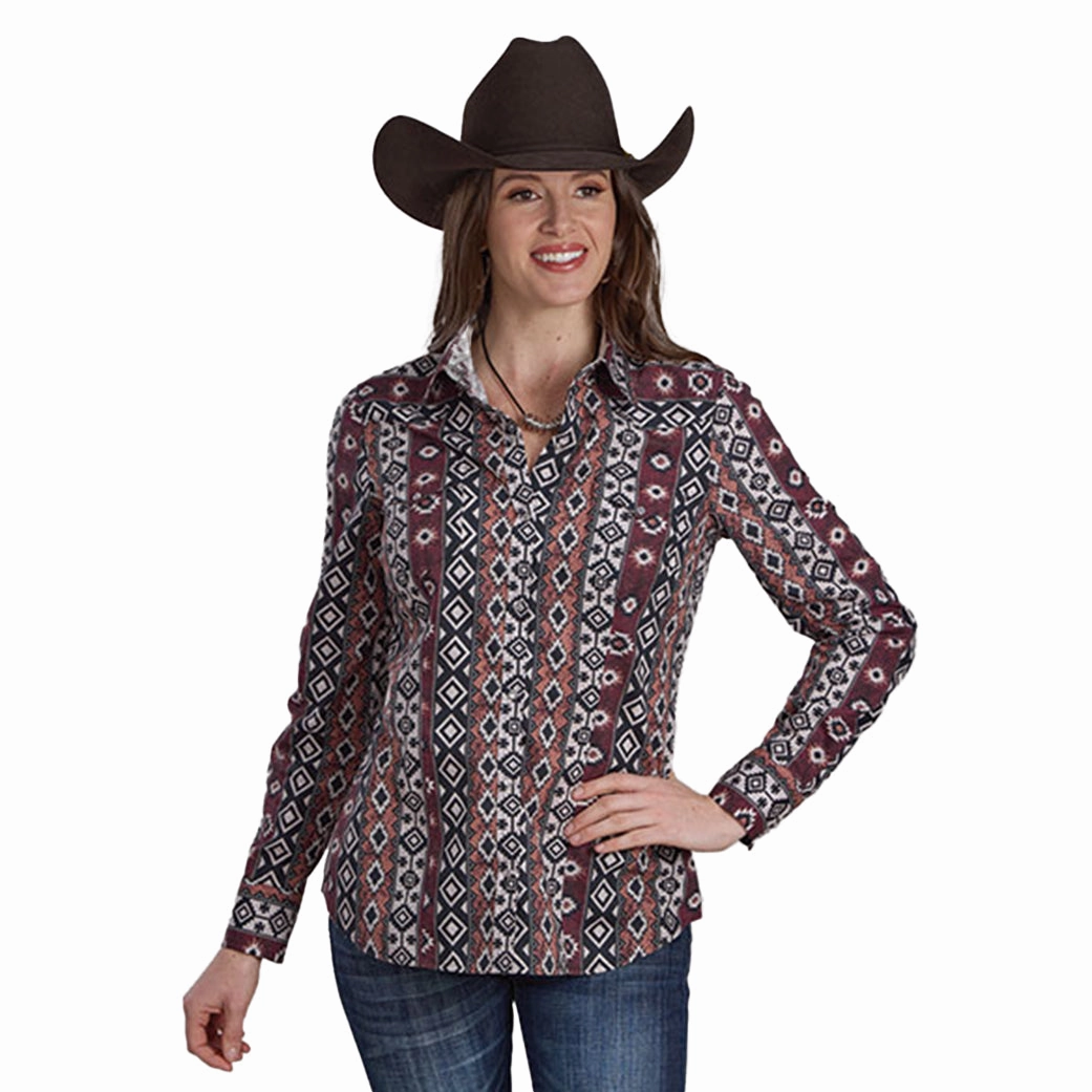ReinforcedHems Soft Pullover Roper Women's Multi Aztec Stripe Long Sleeve Button Down