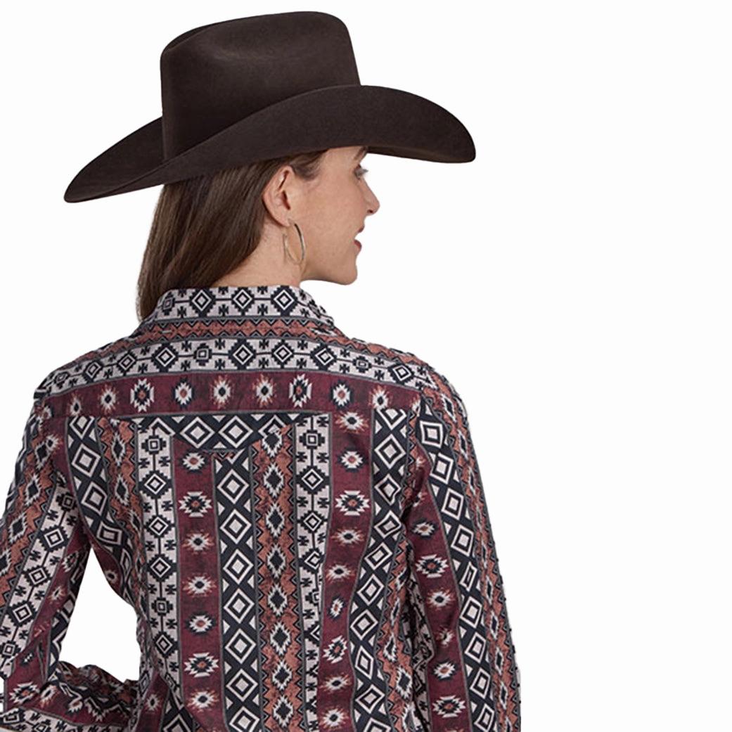 Roper Women's Multi Aztec Stripe Long Sleeve Button Down NonRestrictiveSilhouette