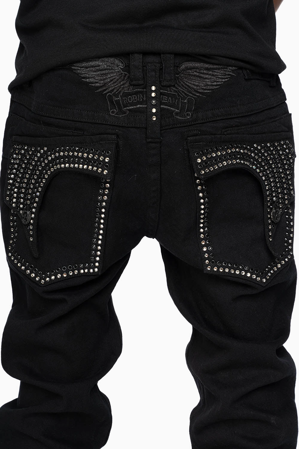 KILLER FLAP SKINNY JEANS IN PURE BLACK WASH WITH CRYSTALS Evening Stroll Comfy