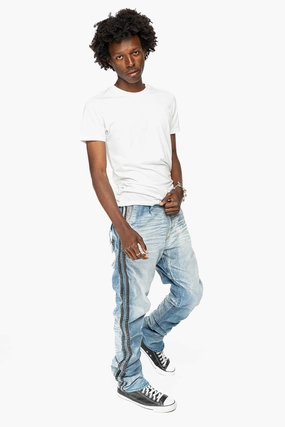 Lightweight Earthy Nature Lover Flexible Style MENS LIMITED EDITION WARRIOR MILITARY JEAN- PANTS IN BLUE OMAHA LIGHT WASH WITH CRYSTALS