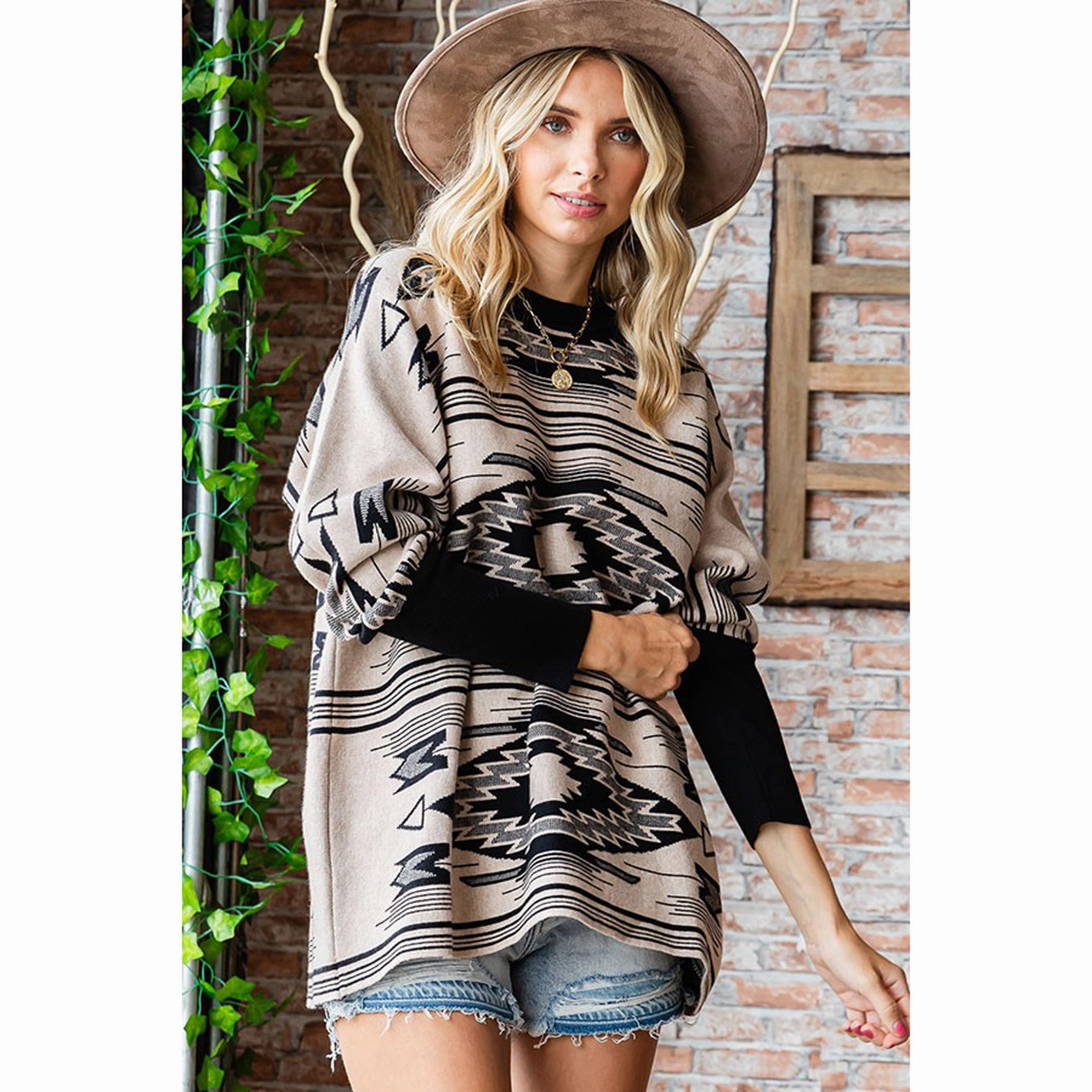 FrictionResistant Edges Women's Cream/Black Aztec Dolman Sweater