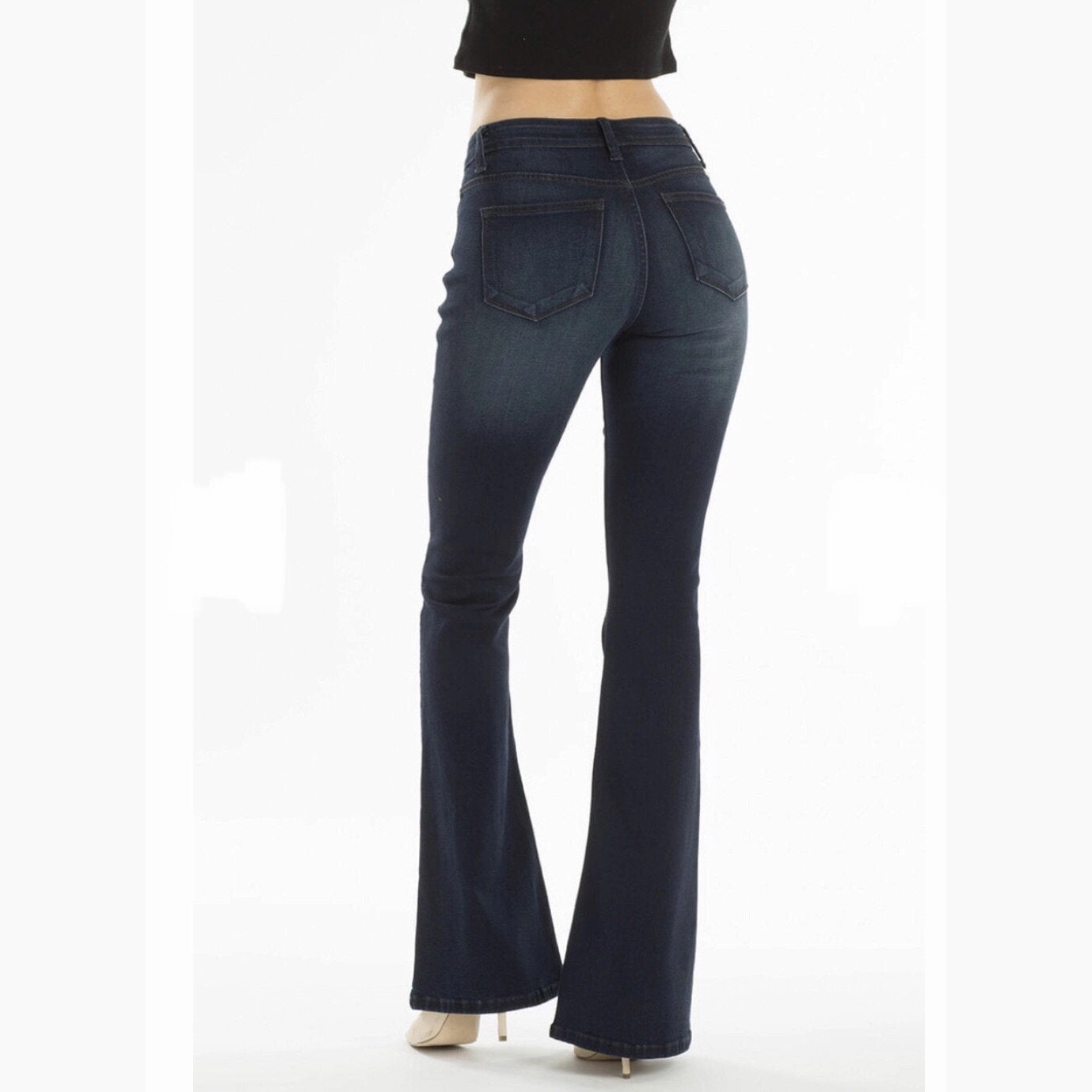 KanCan Women's Dark Flare Jean Contemporary Waist Couple Look Lightweight