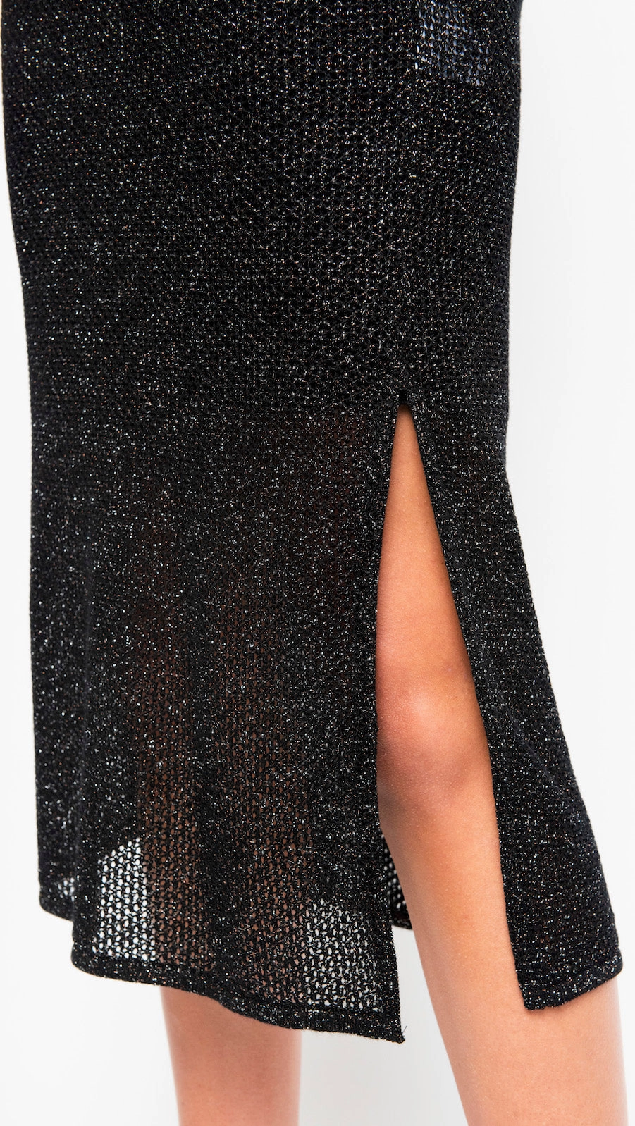 Simona Shimmer Mesh Knit Short Sleeved Long Dress - Black Silver Travel Staple Casual maxi dress