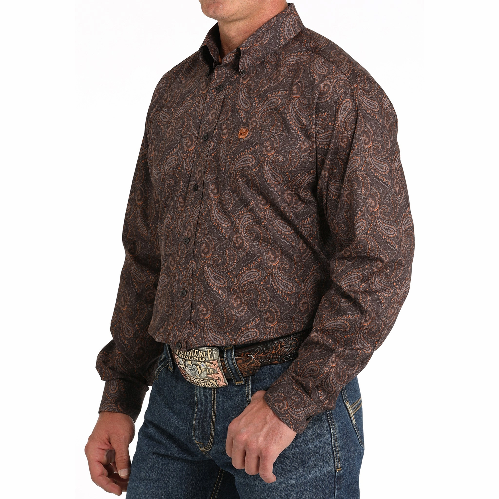 Cinch Men's Brown Paisley Long Sleeve Sustainable Weave