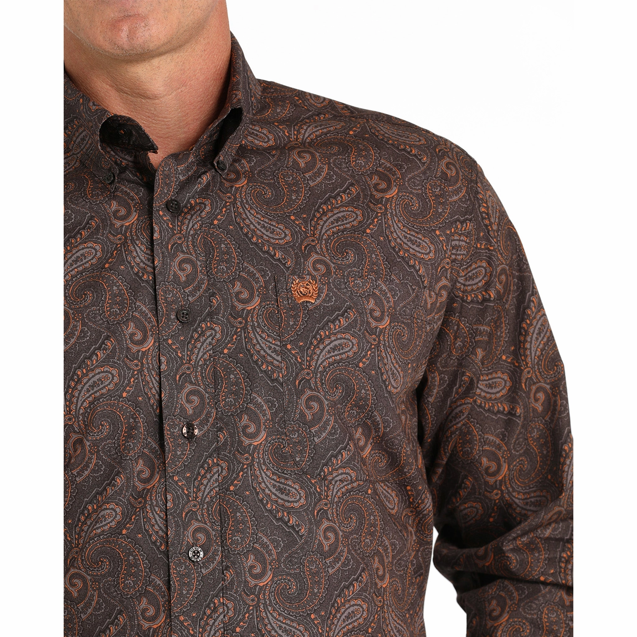 Cinch Men's Brown Paisley Long Sleeve Unisex Design Street Wear