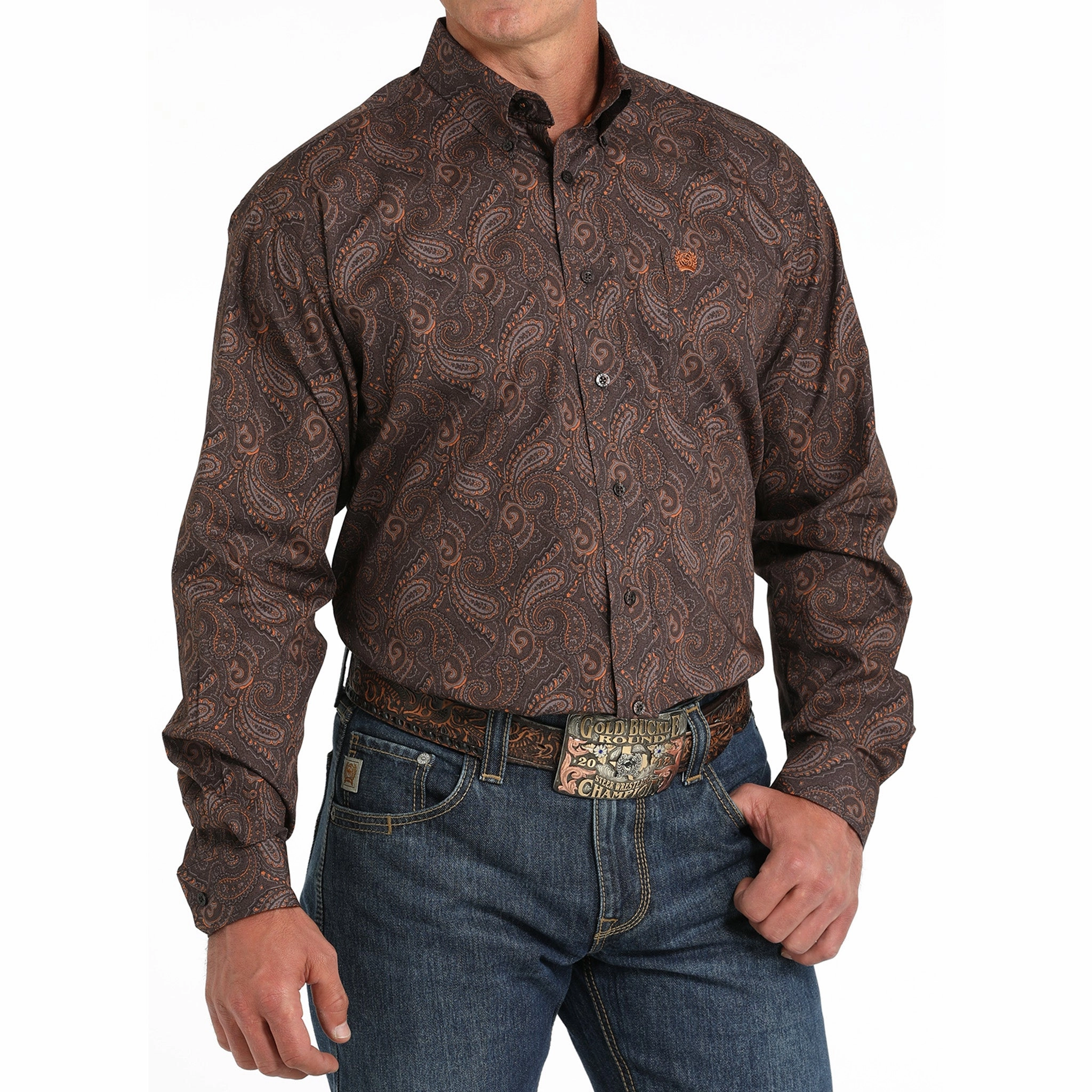 Cinch Men's Brown Paisley Long Sleeve Perfect Look