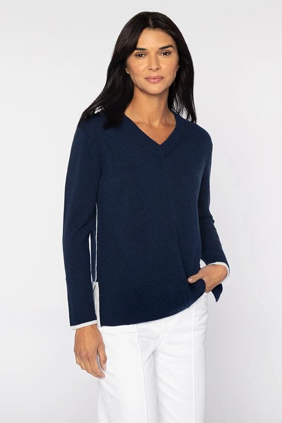 Layered Neckline Zero Waste Production Easy Hi-Low Tipped Vee Sweater