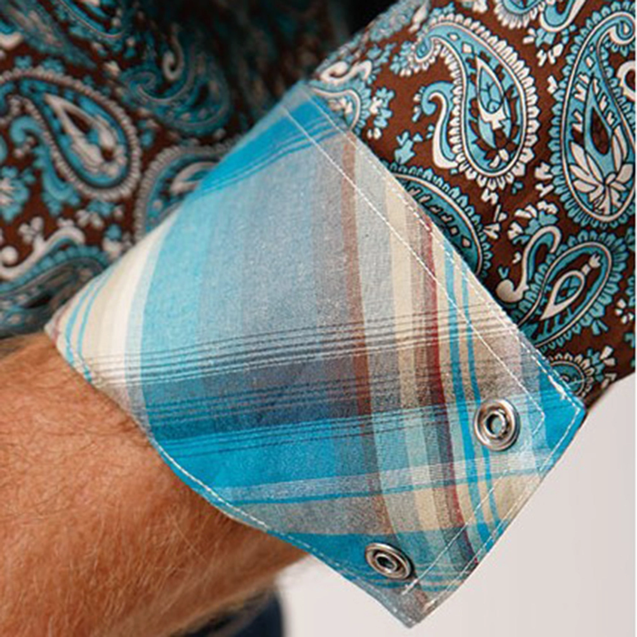 Earthy Palette Autumn Look Roper Men's Turquoise Brown Paisley Shirt