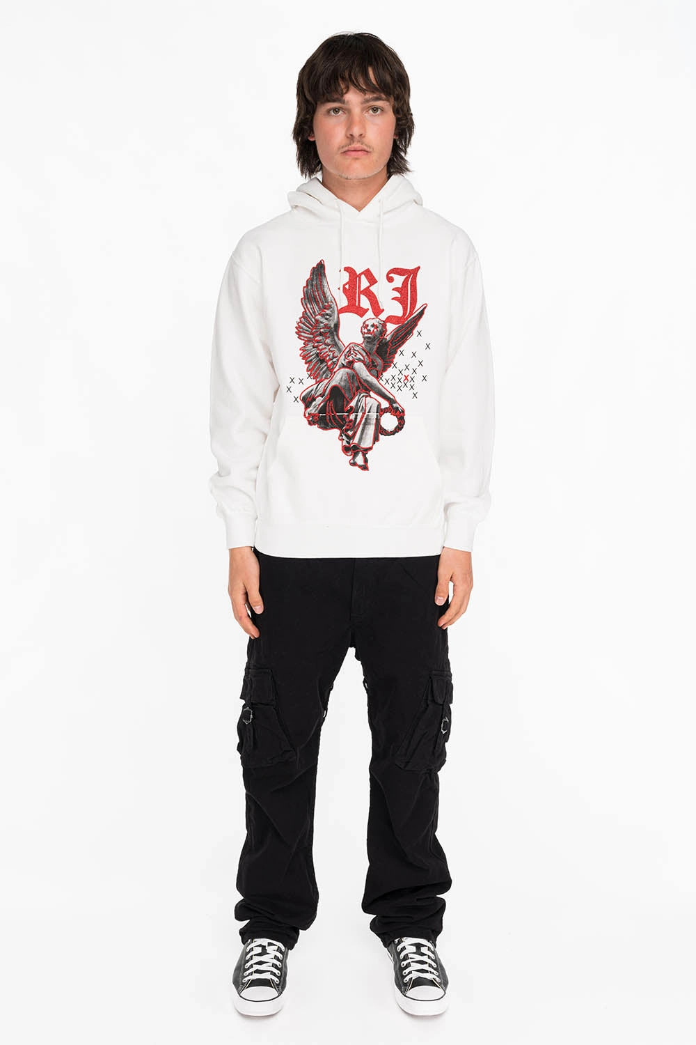 NEON ANGEL MENS PULLOVER HOODIE IN WHITE Warm & Soft