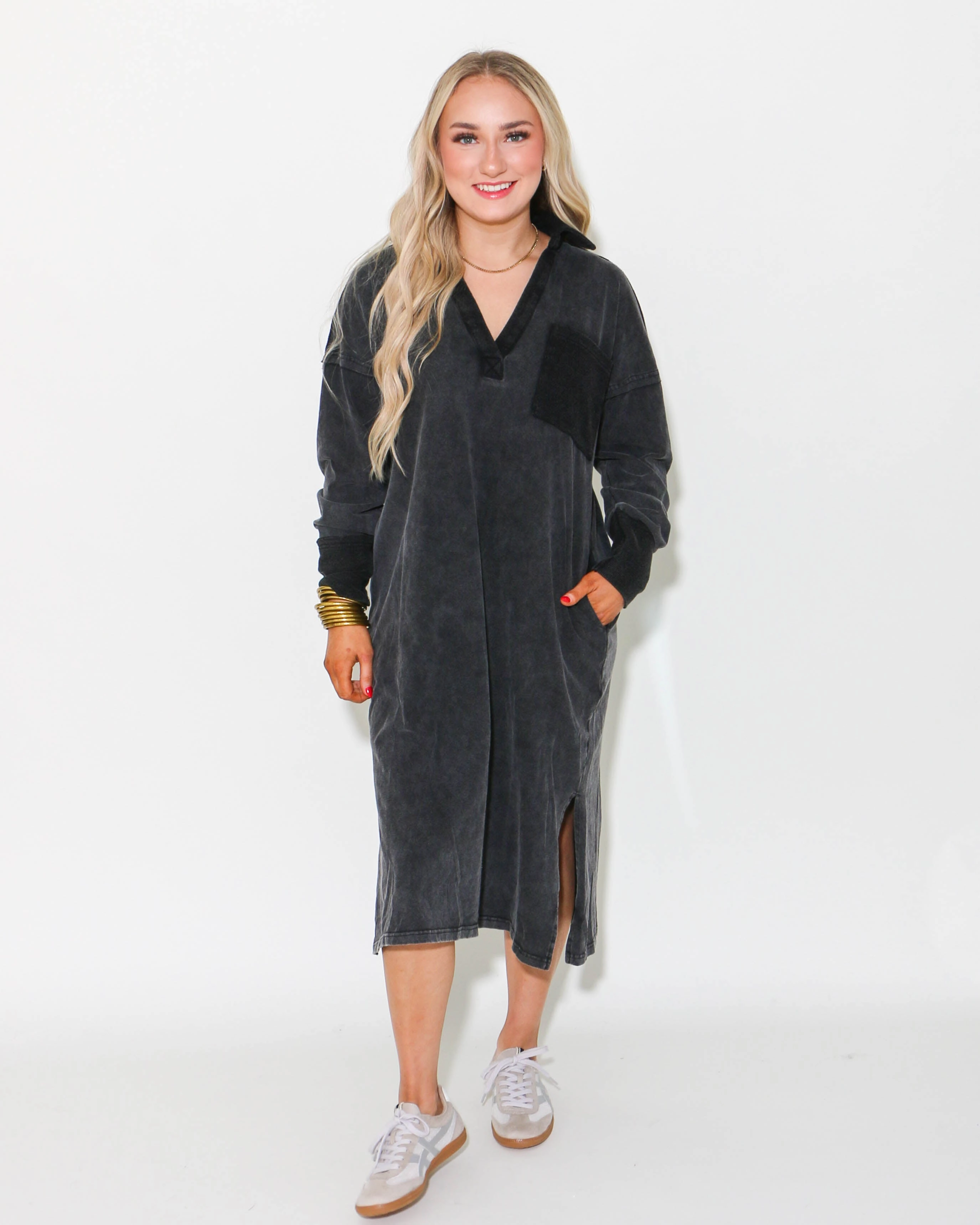 Mineral Washed Casual Midi Dress spring outfit