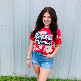 American Woman Bleached Tee Relaxed Crew Neck Opening