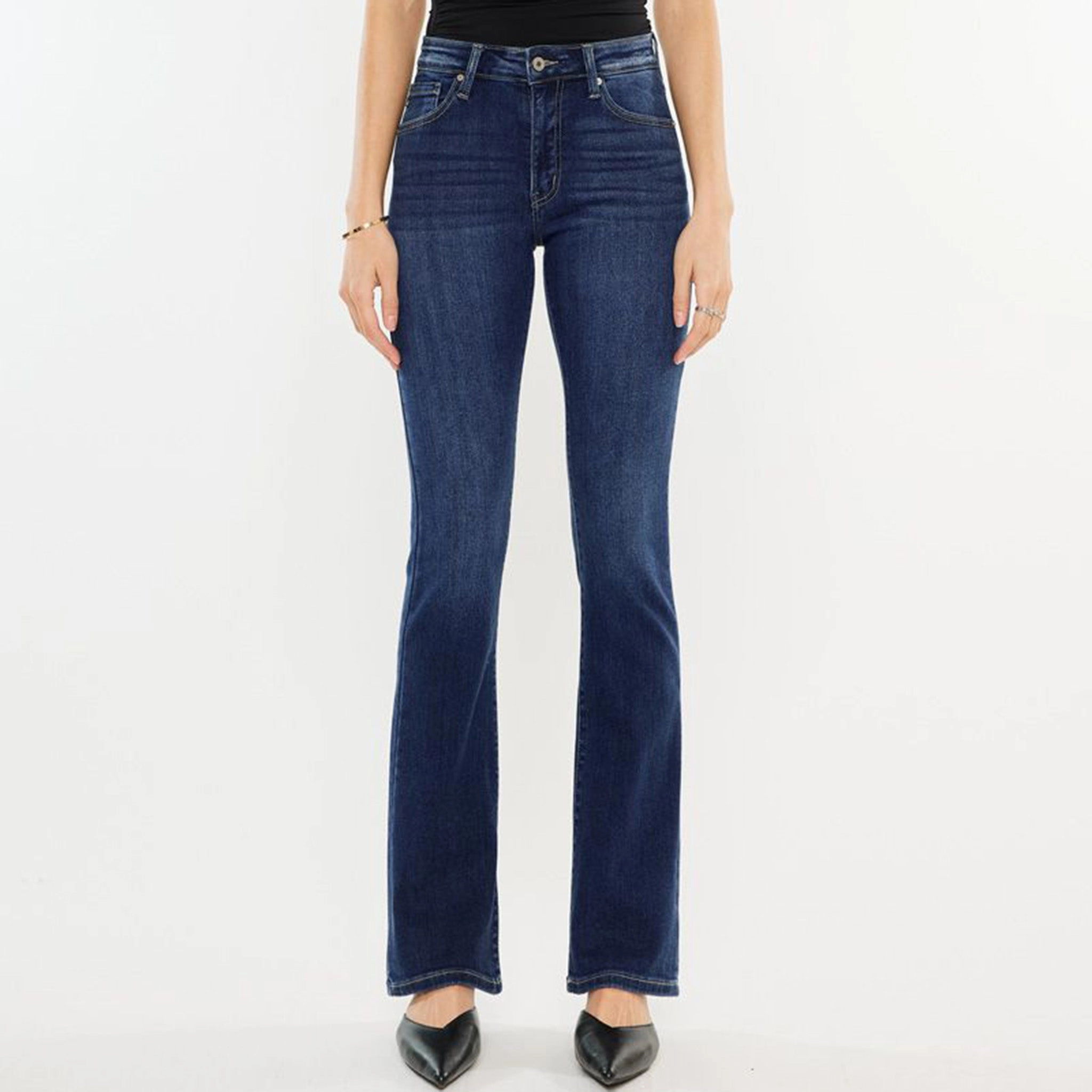 KanCan Women's Dark High Rise Boot Cut Spring Mood Trendy