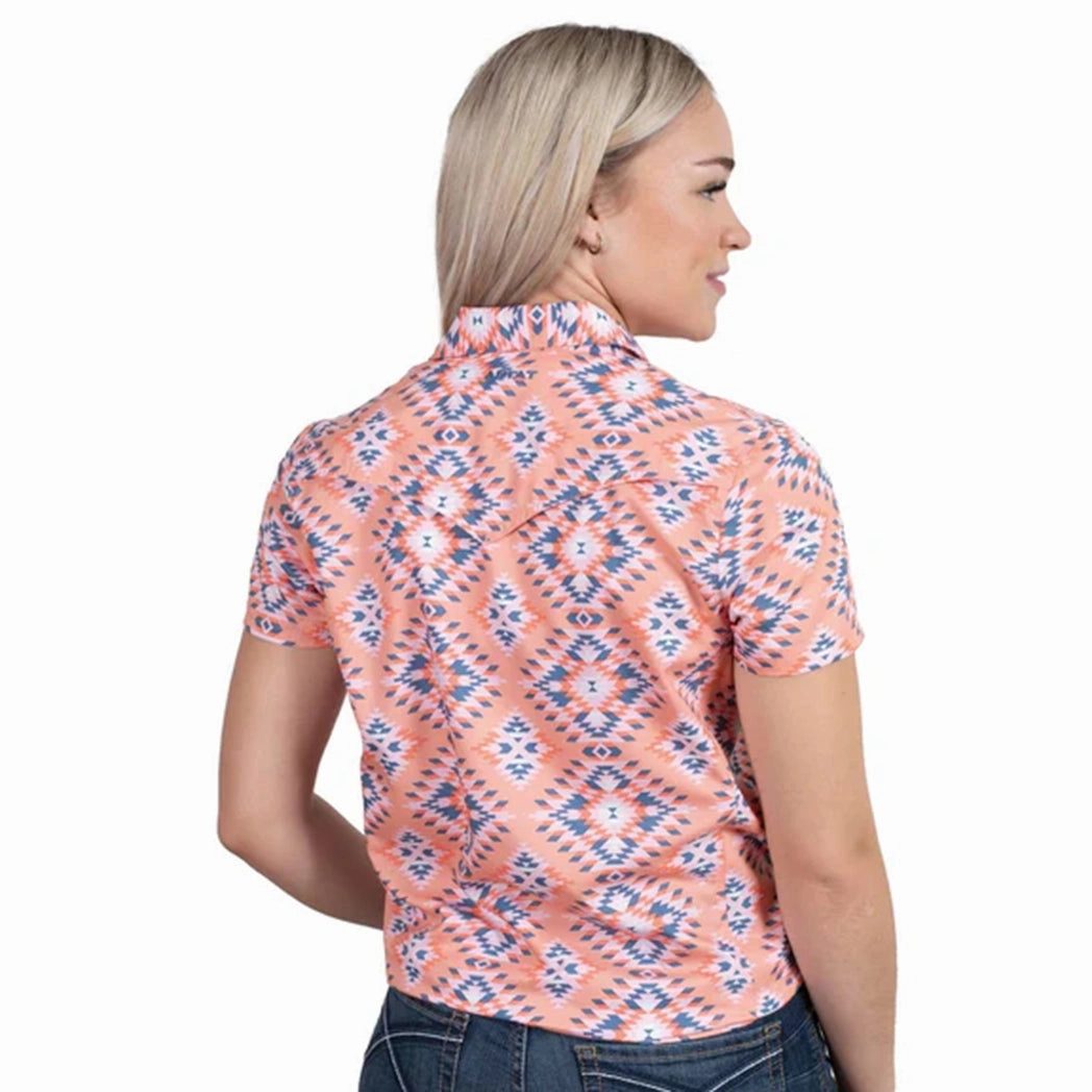 Natural Fiber Blend Sport Top Ariat Womens Short Sleeve VentTEK Orange & Blue Aztec