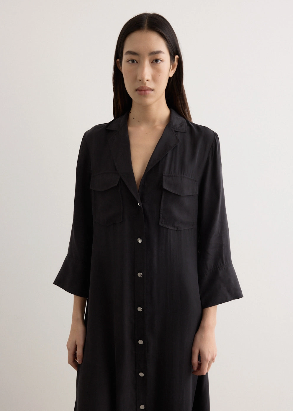 Daytime Look Fluid Cupro Maxi Shirt Dress